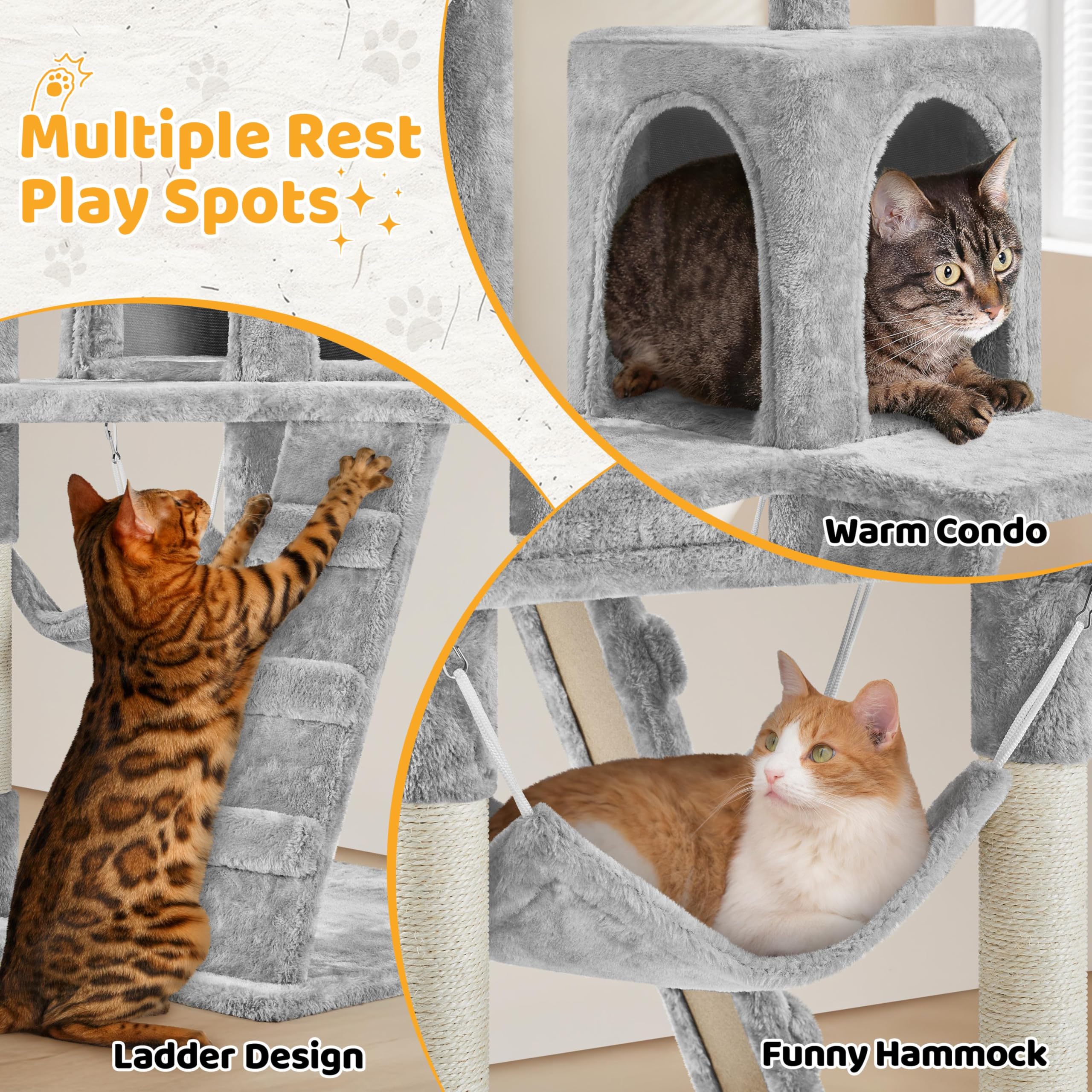 Topeakmart 51 Inch Cat Tree Tower, Multi-Level Pet House Furniture With Cat-Ear Perch, Funny Tunnel & Hammock, Scrctching Posts,