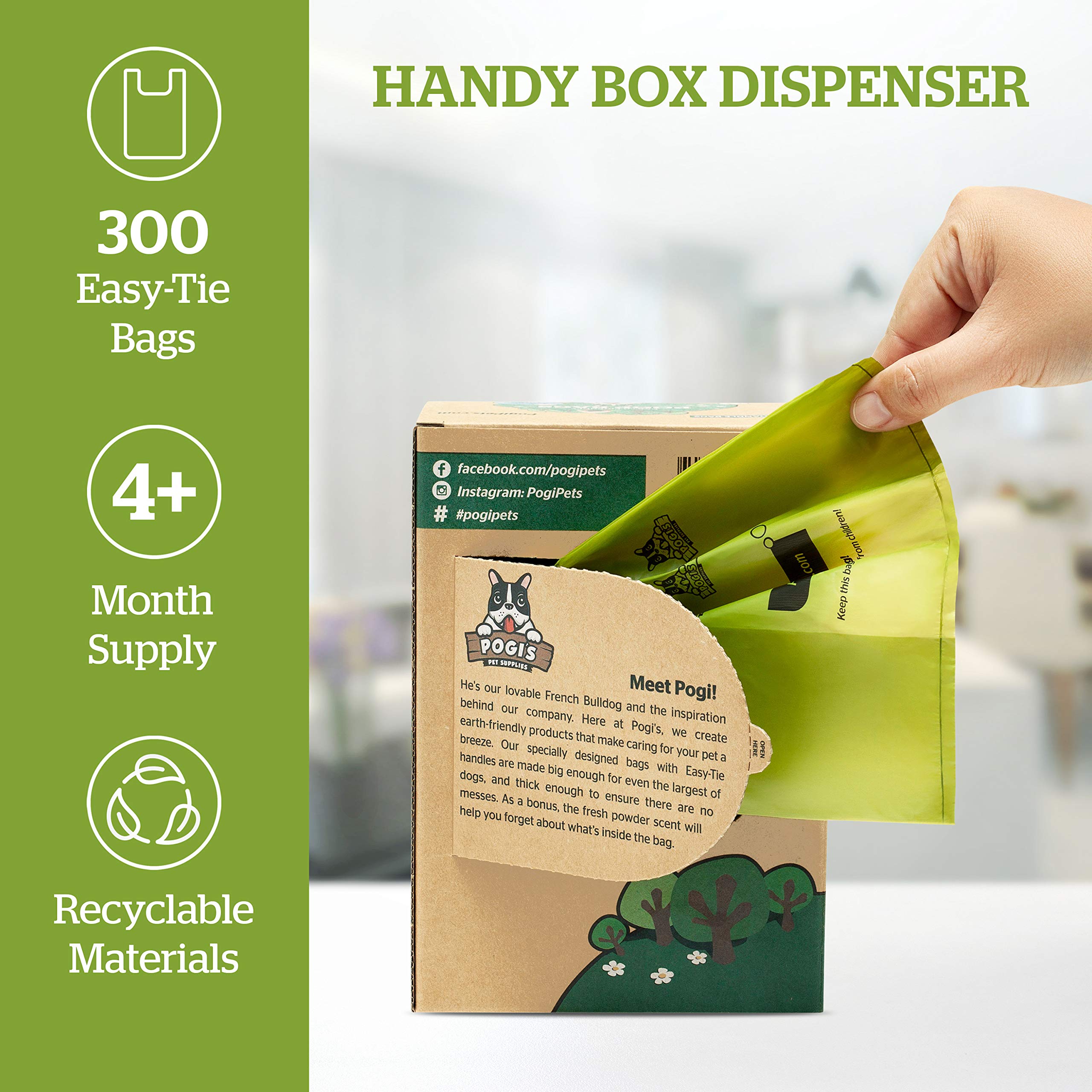 Pogi's Dog Poop Bags - 300 Unscented Leak-Proof Bags with Easy-Tie Handles - Ultra Thick Poop Bags for Dogs & Cats