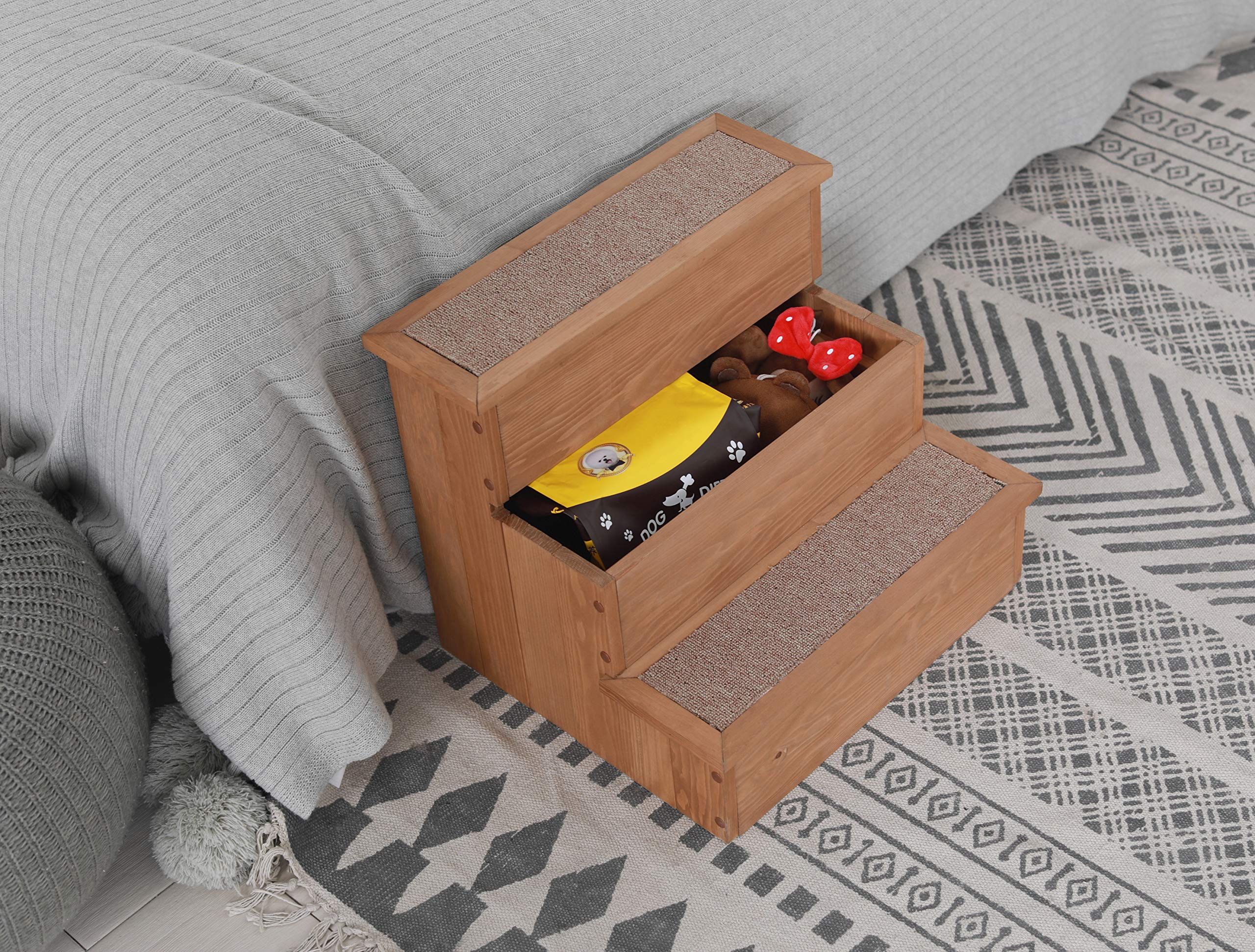 zoovilla Yorkshire Pet Step - Wood Bedside Ramp with Storage, 15.55"D x 17.50"W x 14.76"H, Natural Wood, Model PTR0082212010