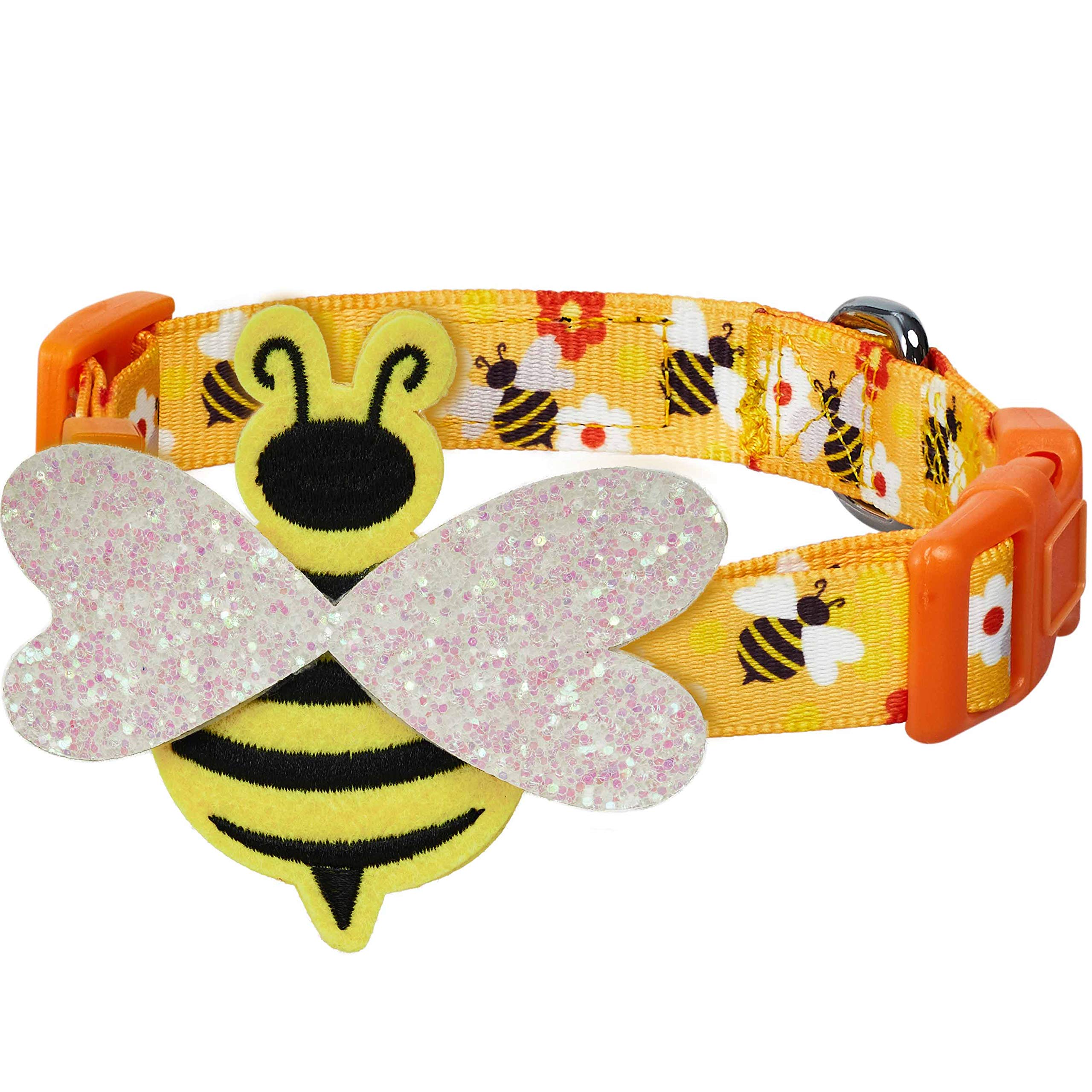 Blueberry Pet Busy Bees Adjustable Dog Collar With Detachable D  Cor, Large, Neck 18''-26''