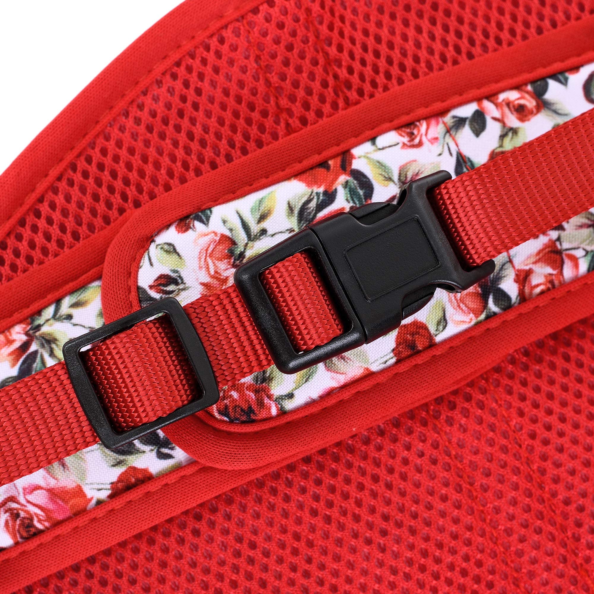 Mile High Life | Easy Get On Air Mesh Vest Harness | Spring Floral Collection | Adjustable Easy Closures Both Neck And Chest |20 Lbs Small Dogs & Cats | Red Rose | M Chest Size (18'-20')