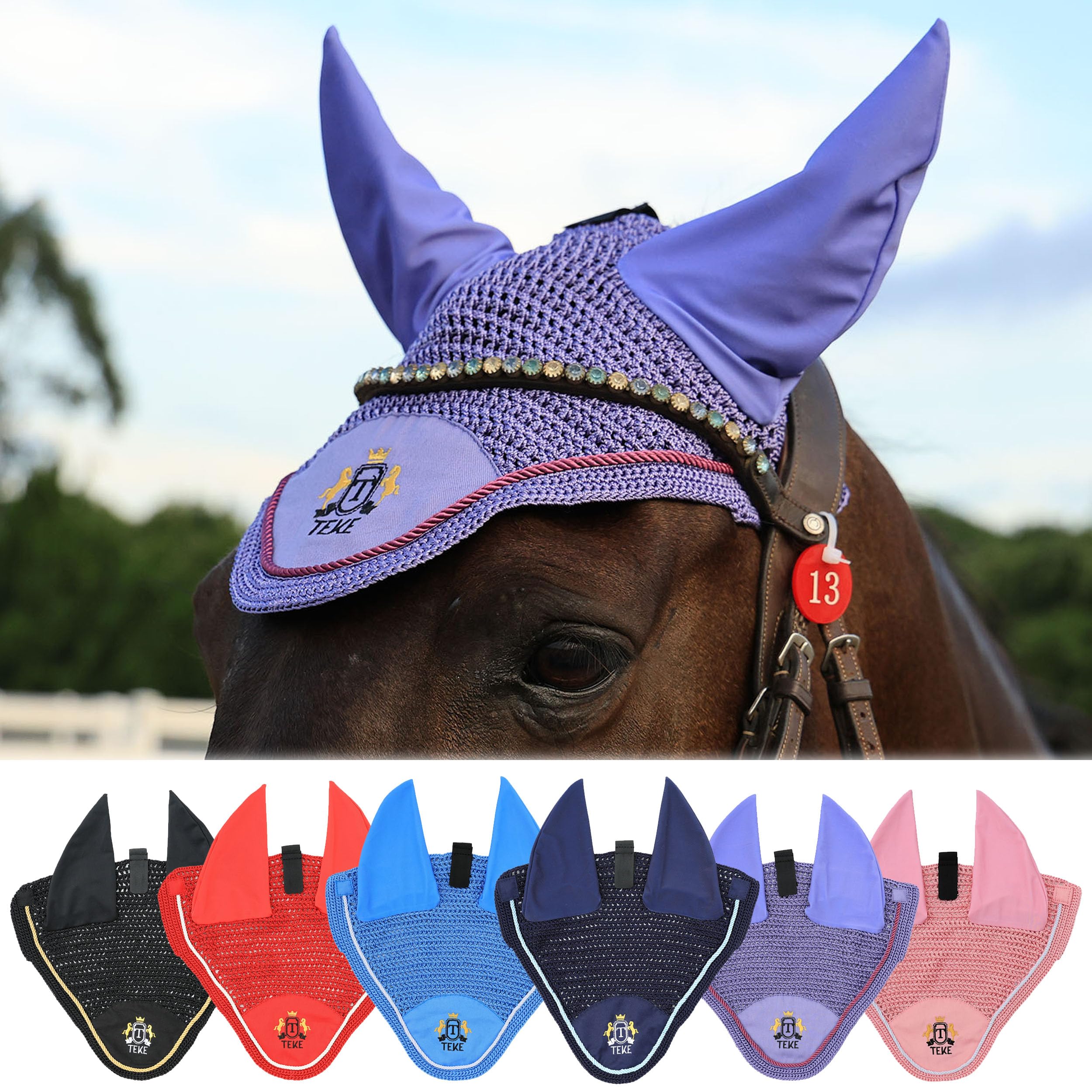 T TEKE Gorgeous Horse Ear Bonnet, 68% Viscose + 32% Acrylic Hand Crocheted mesh with Stylish Piping, Spandex Ears