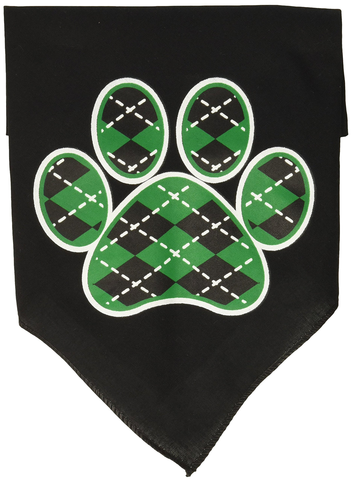 Pet and Dog Bandana Screen Printed, &quot;Green Argyle Paw&quot; Black Small