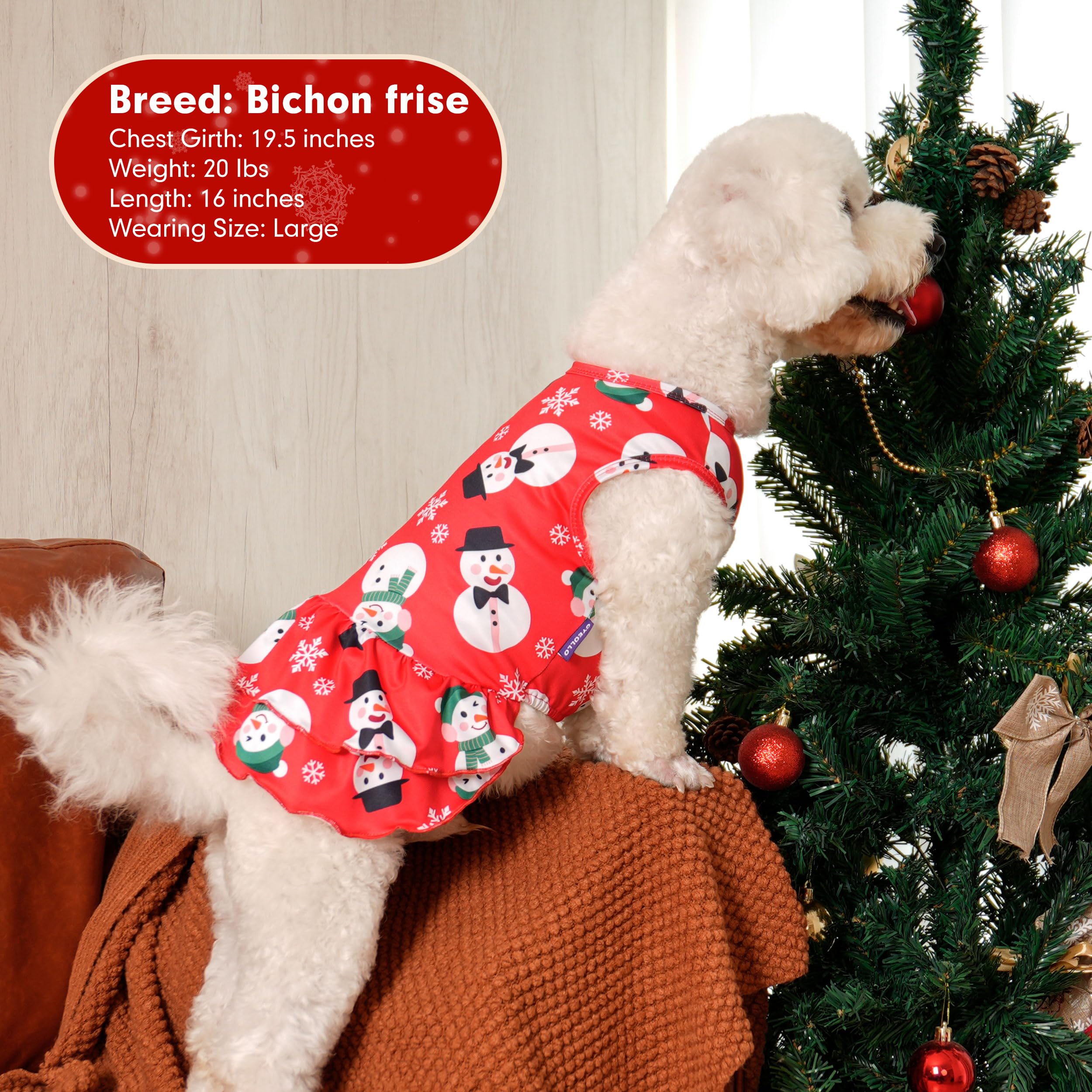 Cyeollo 2 Pack Dog Dresses - Soft, Breathable Holiday Dog Clothes - Girl Snowman Outfit, Xl