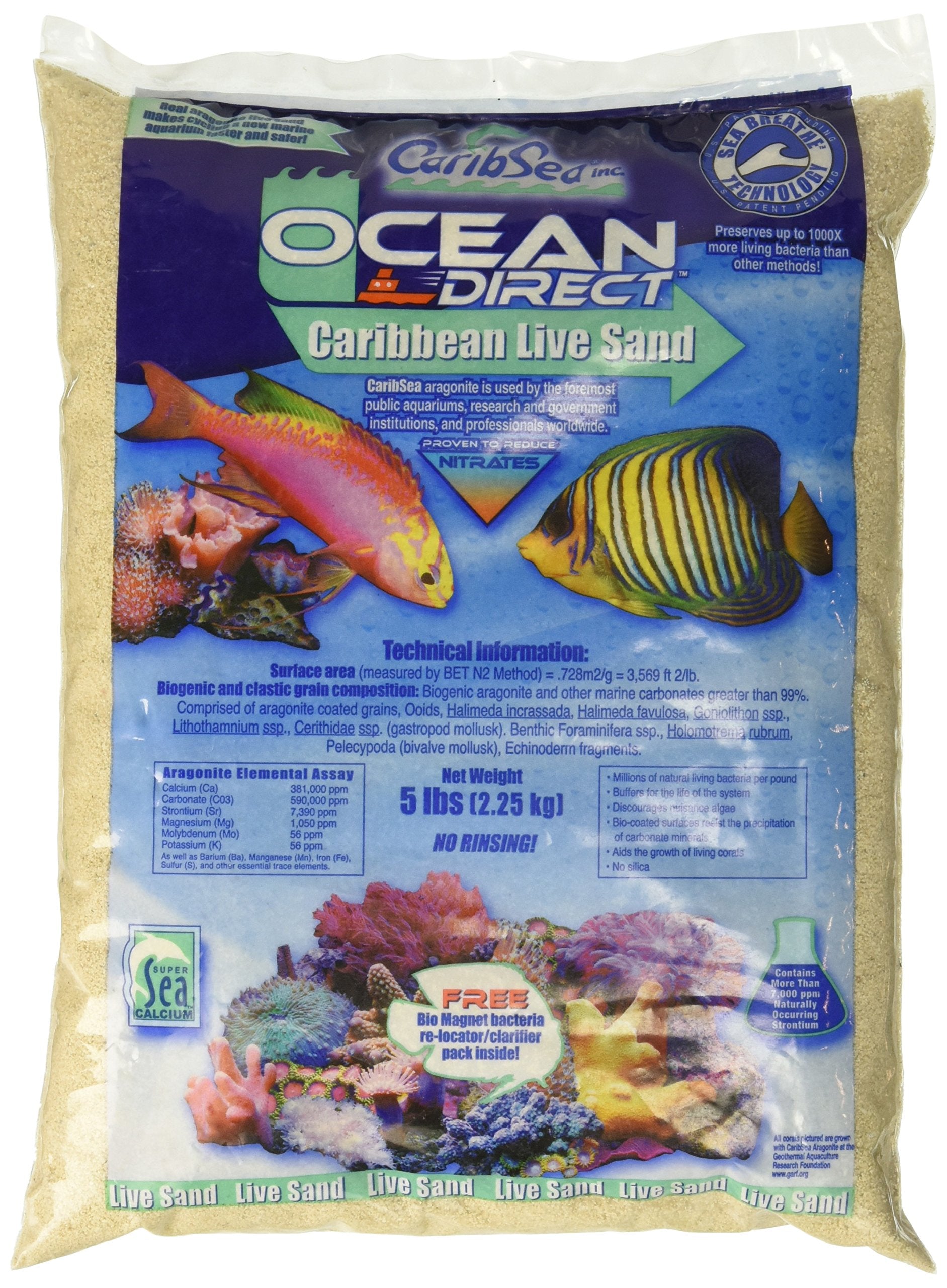 Carib Sea Acs00905 Ocean Direct Natural Live Sand For Aquarium, 5-Pound
