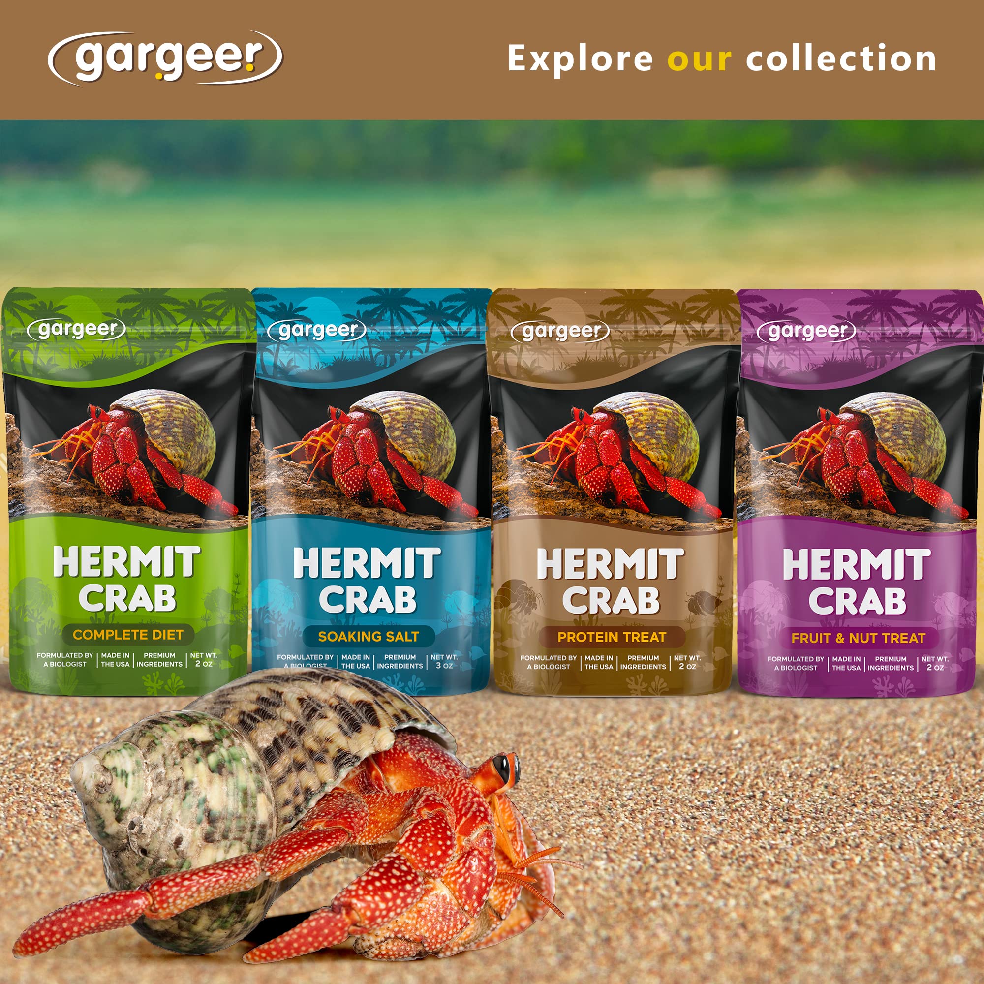 Gargeer Hermit Crab Protein Treat. Non-GMO Premium Ingredients, to Meet All Protein and Support Strength and Growth. 2oz Granula