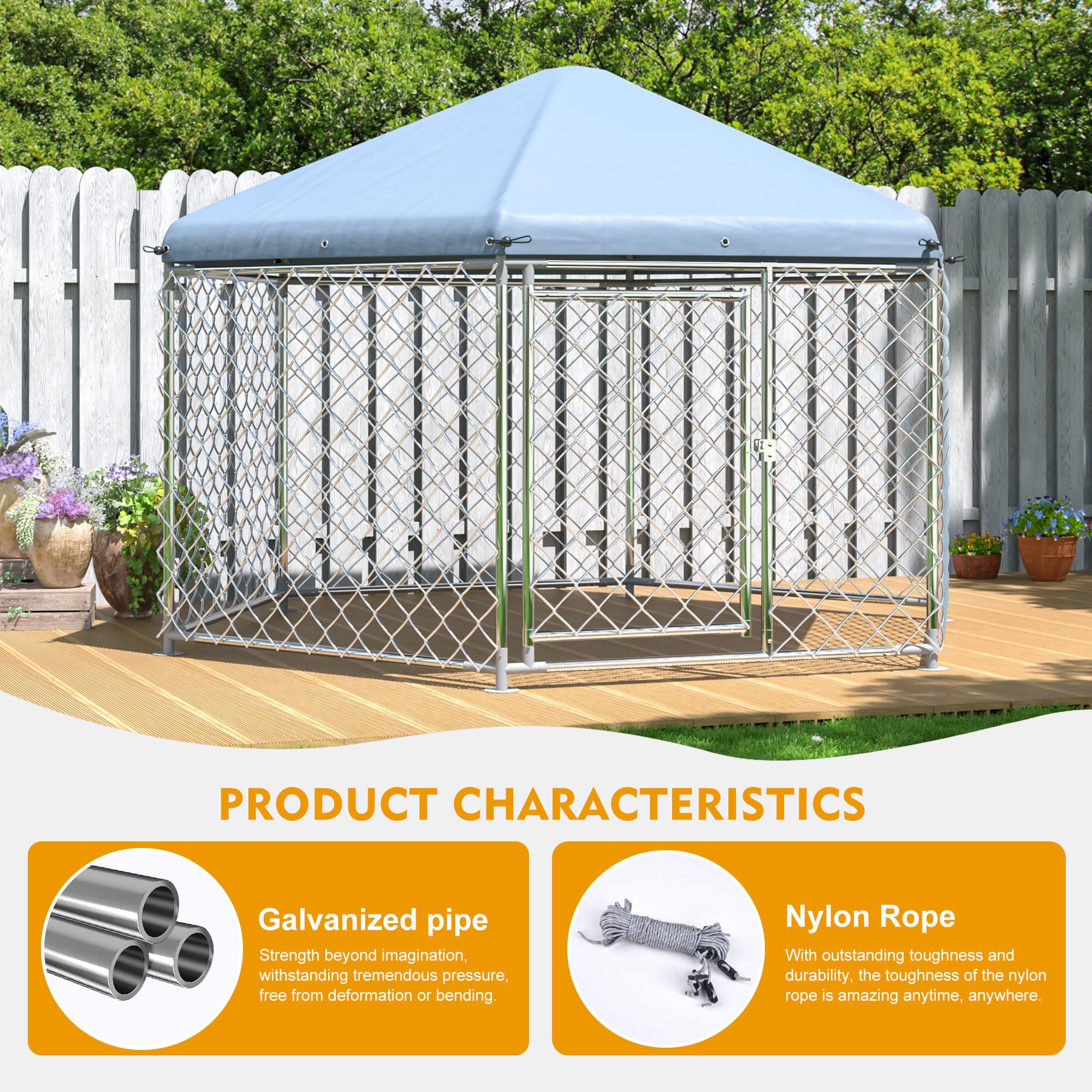 Polar Aurora Outdoor Kennel With Roof, Large Metal Dog Kennel With Secure Lock For Backyard (6.9X6.9X4.9 Ft)