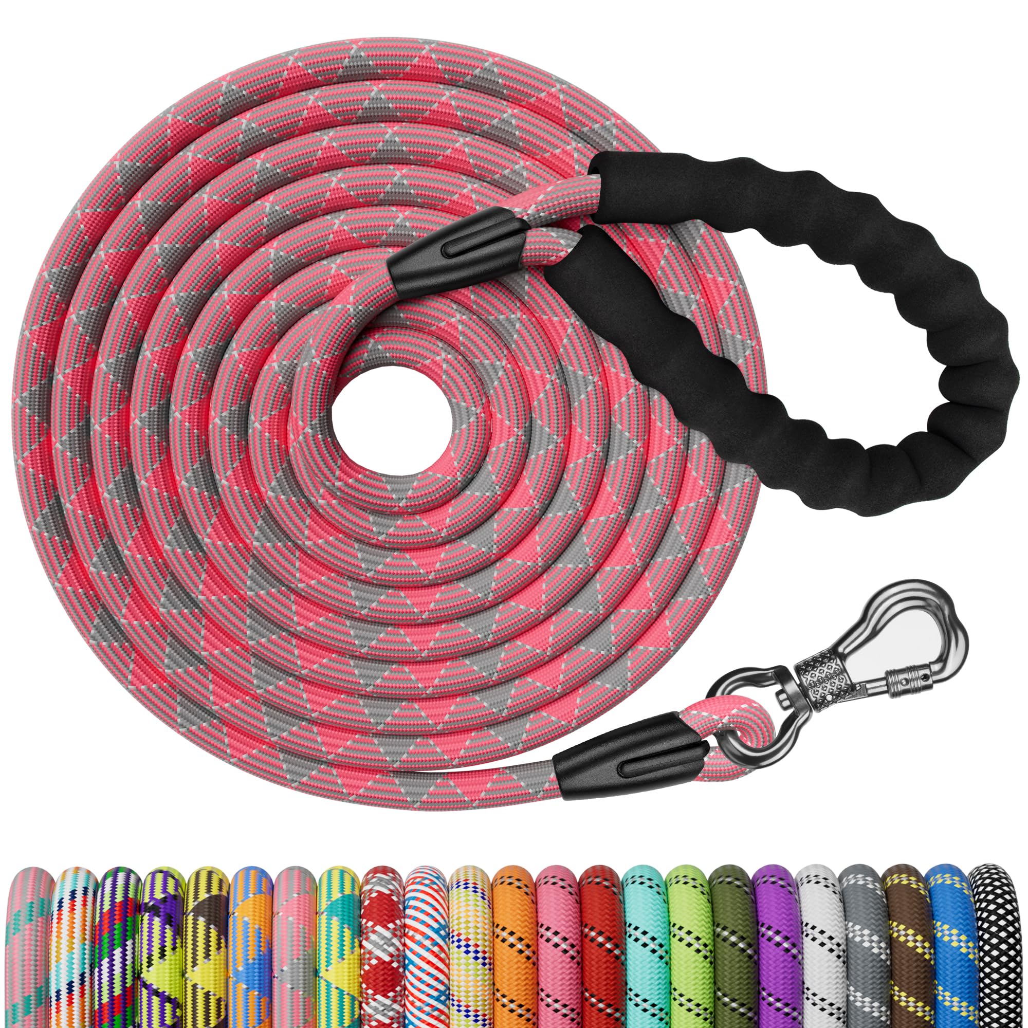 Ntr Dog Long Leash, 100Ft Dog Leashes For Large Breed Dogs With Swivel Lockable Hook And Padded Handle, Pink Dog Lead For Walking, Hunting, Camping, Yard For Small Medium And Large Dogs