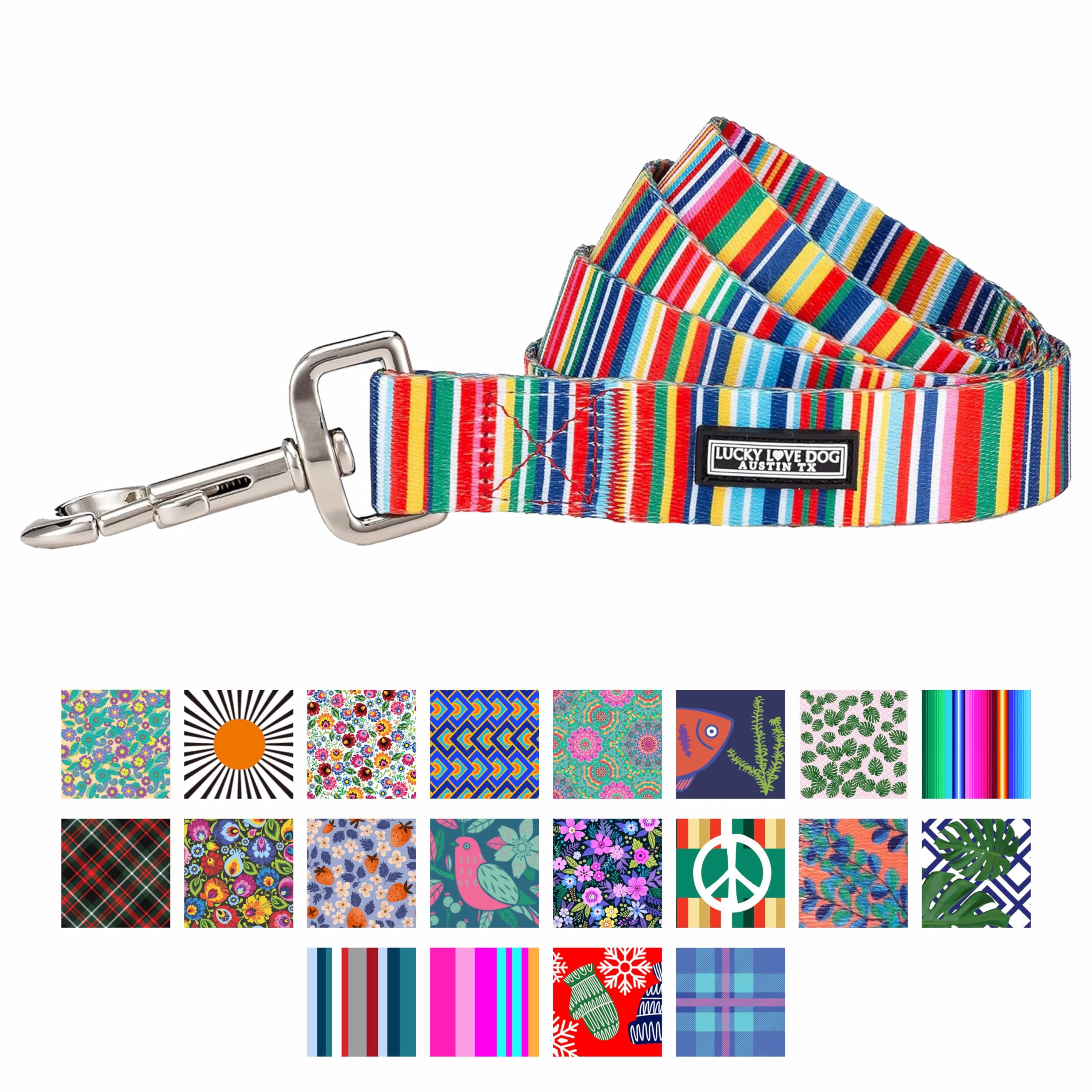 Lucky Love Dog Leash, Beautiful Vivid Patterns, Durable & Long Lasting (Hippie, Large)