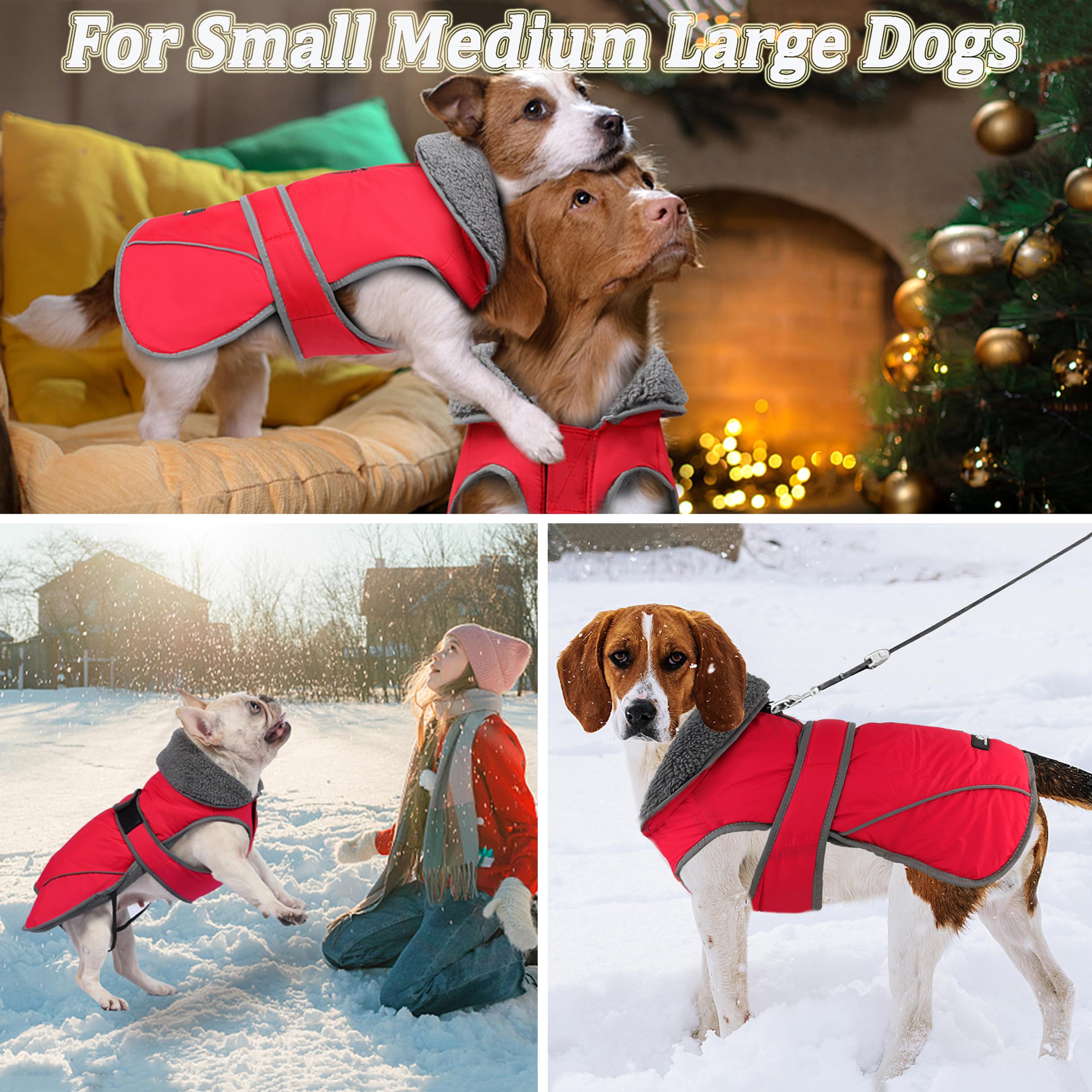 Dogcheer Dog Coat, Christmas Dog Jacket Waterproof Dog Winter Coat for Cold Weather, Reflective Dog Winter Jacket Warm Turtlenec