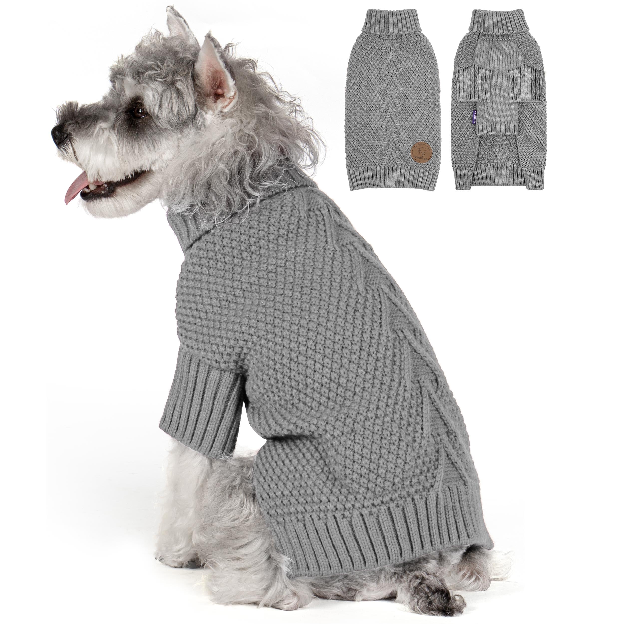 Cyeollo Small Dog Sweater With Leash Hole Turtleneck Knitted Warm Dog Clothes Puppy Sweaters For Small Dogs, Grey S