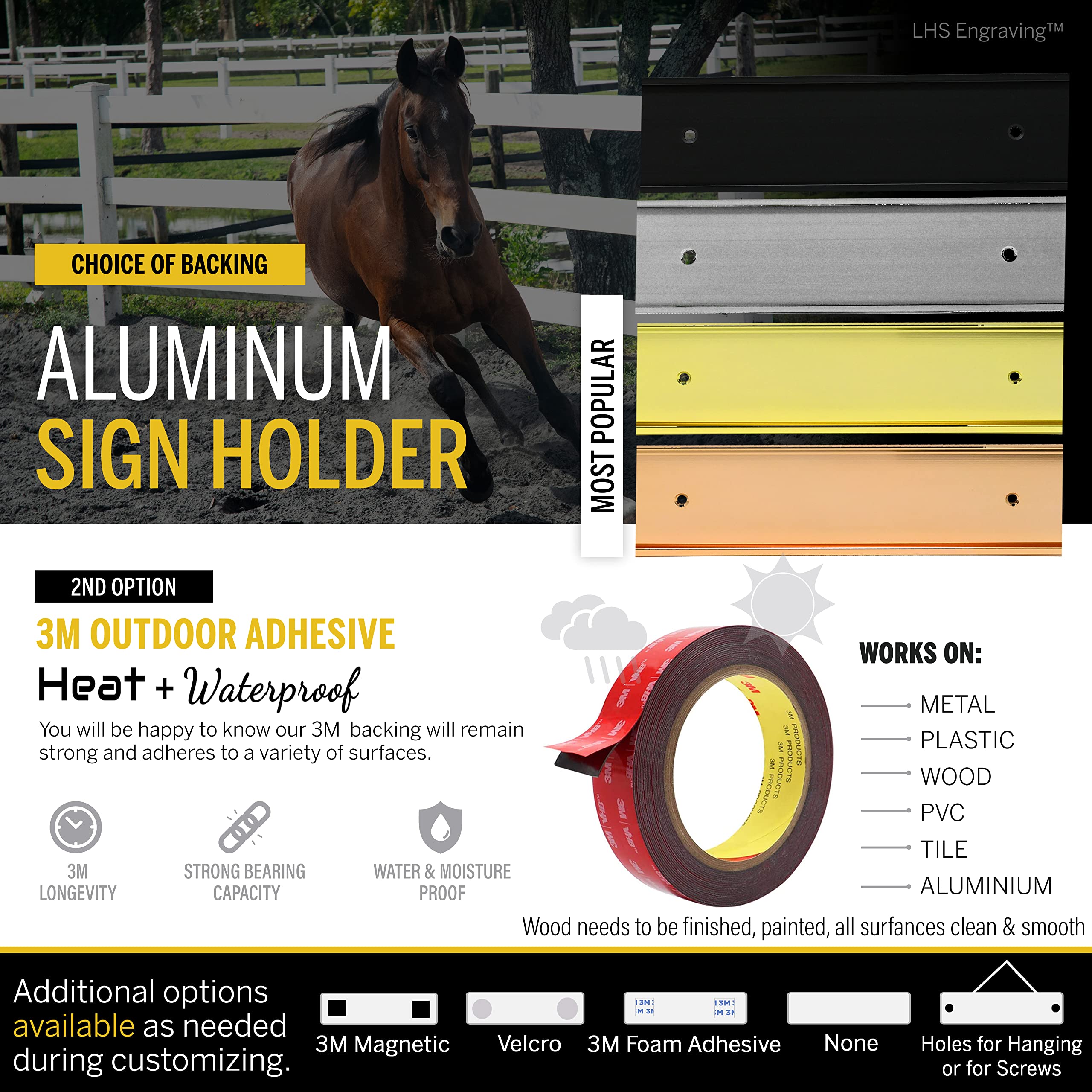 Lhs | Horse Stall Name Plate, 2X8 Personalized Stall Signs, Uv Protected, All Weather Adhesive, Hanging, Mounting Or Other, Char