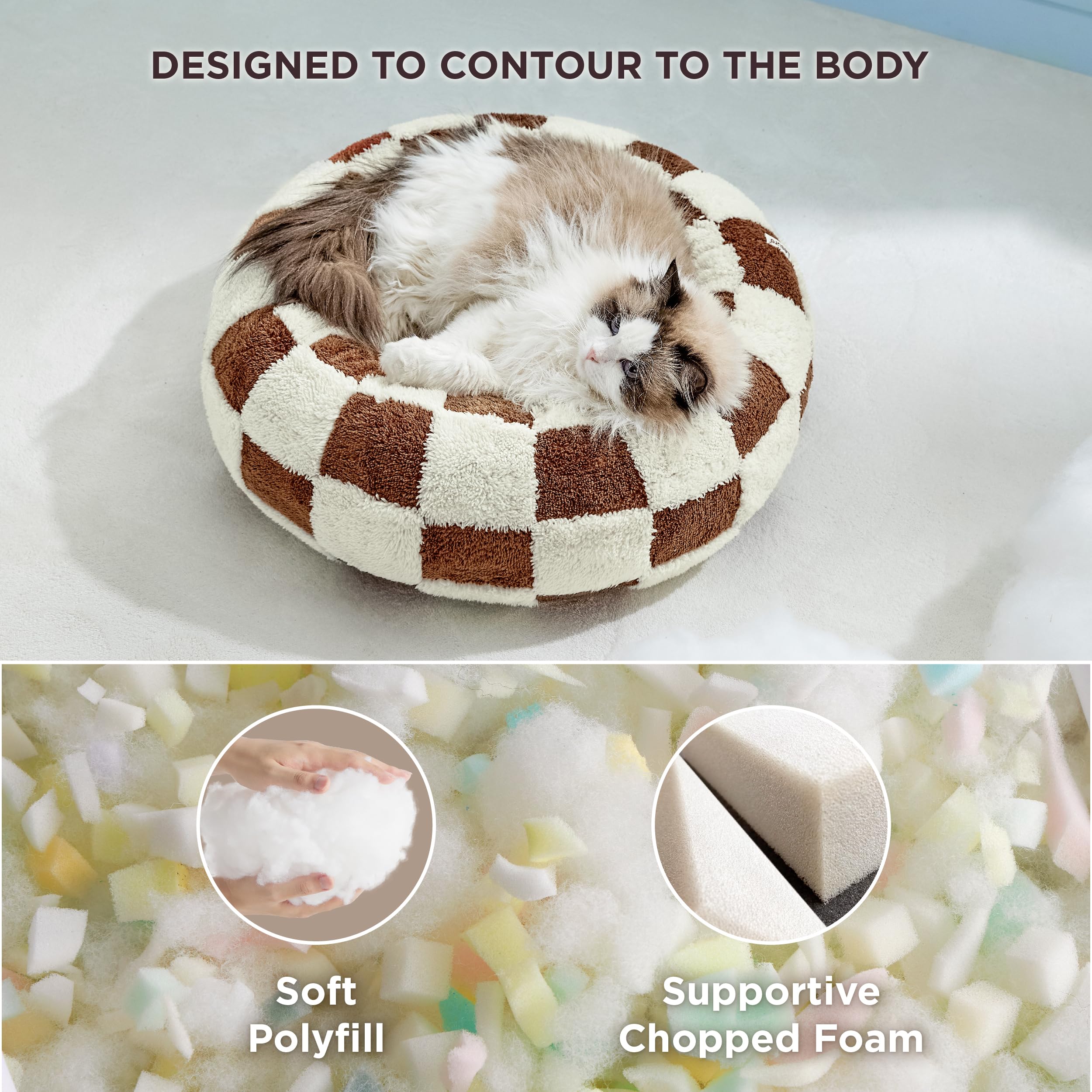 Lesure Donut Small Dog Bed - Round Cat Bed For Indoor Cats With Anti-Anxiety Calming Teddy Sherpa Plush & Anti Slip Bottom Brown