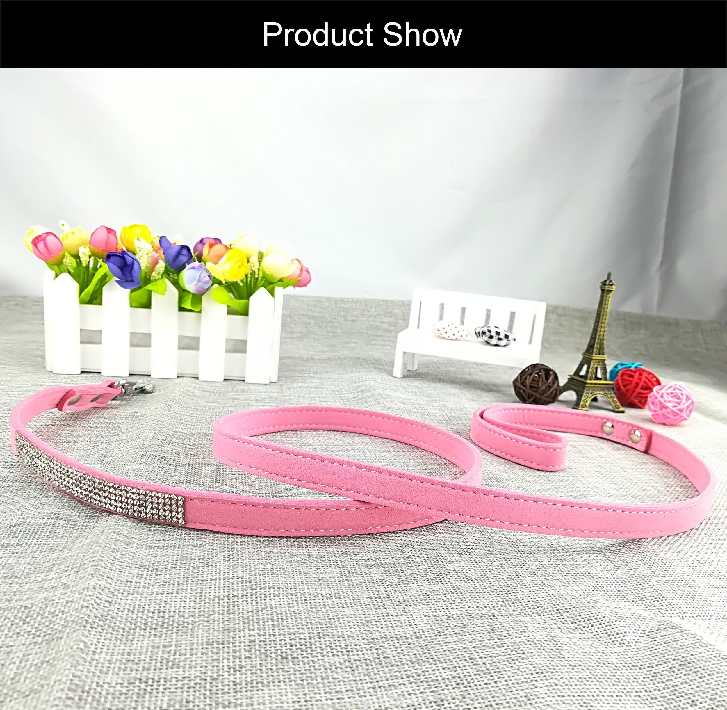 Newtensina Fashion Puppy Harness With Diamantes And Lead Cute Girl Bling Dog Harness With Bling Leash For Small Dogs - Pink - L