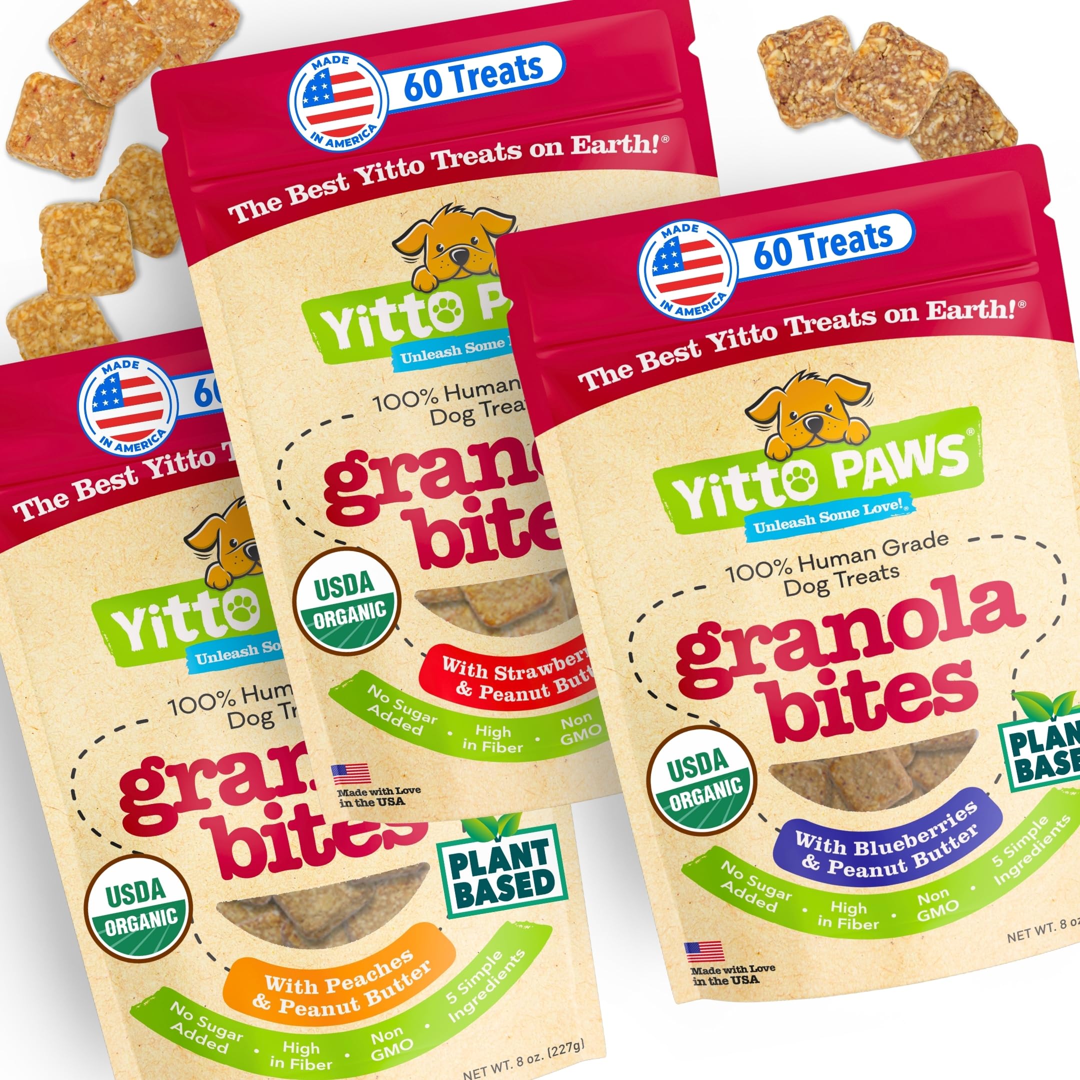 Crunchy Organic Peanut Butter Dog Treats - Fruit & Oats Healthy Dog Biscuits, Vegan All Natural Training Treats Made in USA - Lo