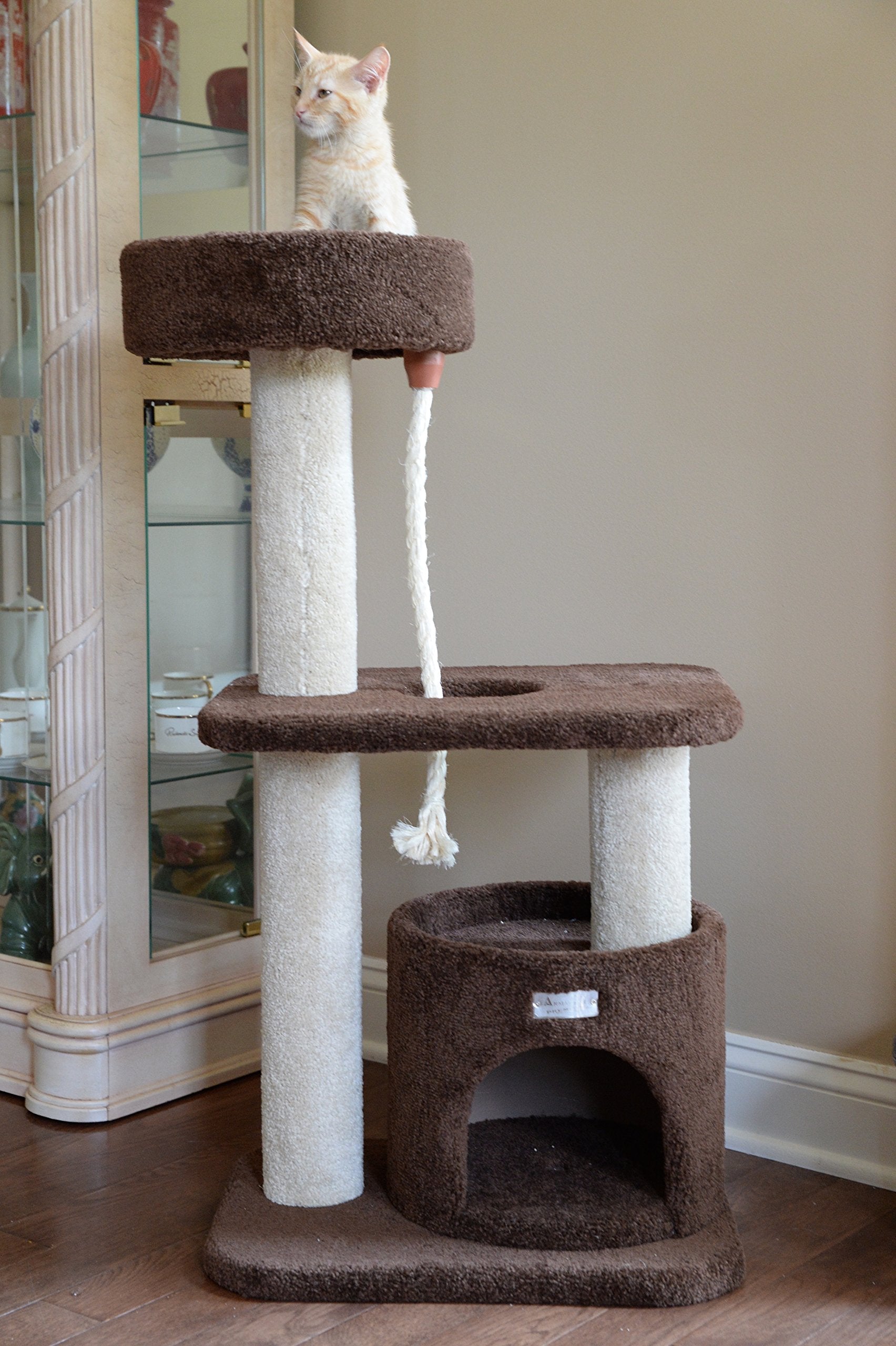 Armarkat 3-Tier Carpeted Cat Tree Condo F3703, Real Wood Kitten Activity Tree, Brown