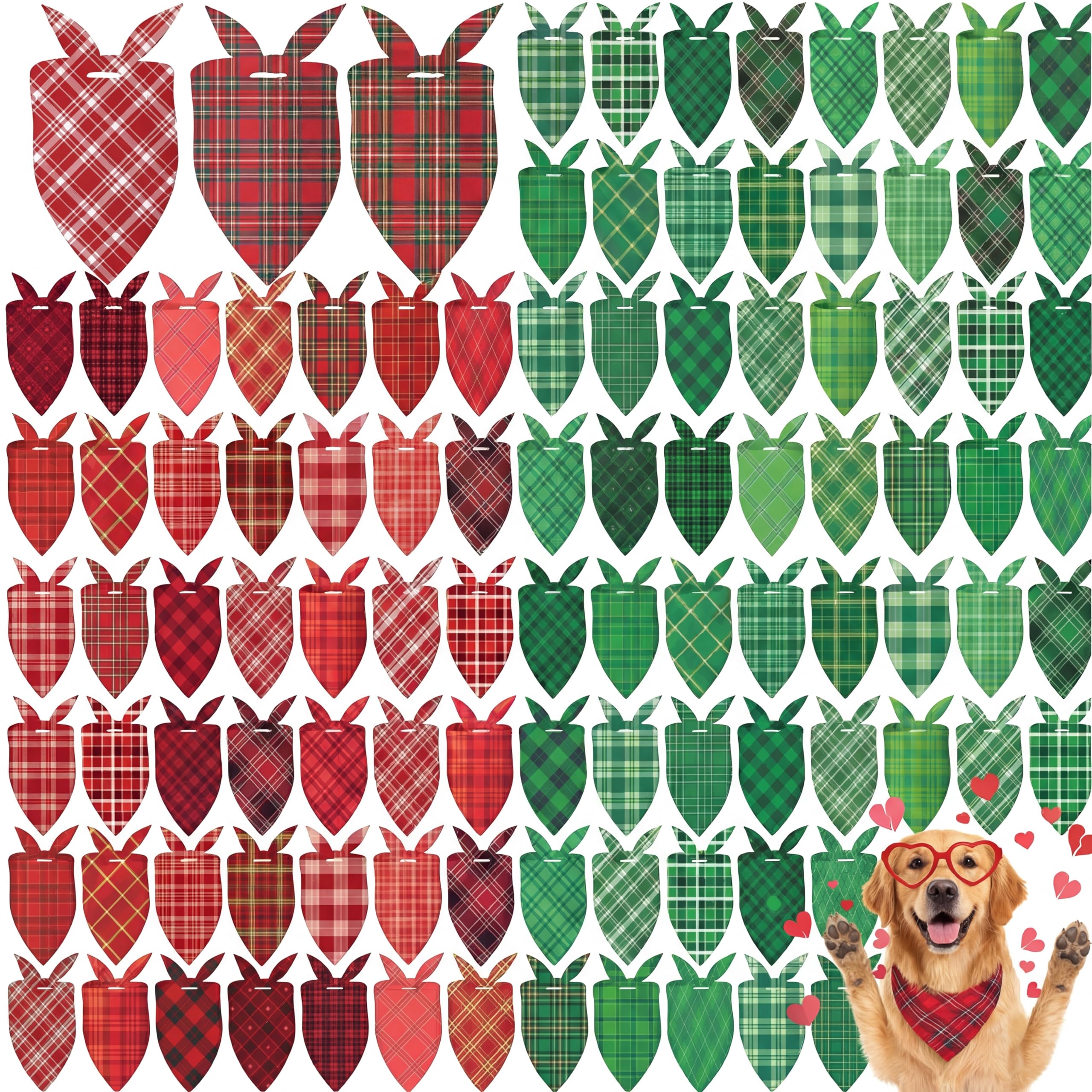 Abbylike 100 Pcs St. Patricks Day Dog Bandanas Bulk Green Plaid Bandanas for Dogs Triangle Kerchief Bib Scarf for Pet Irish Hol