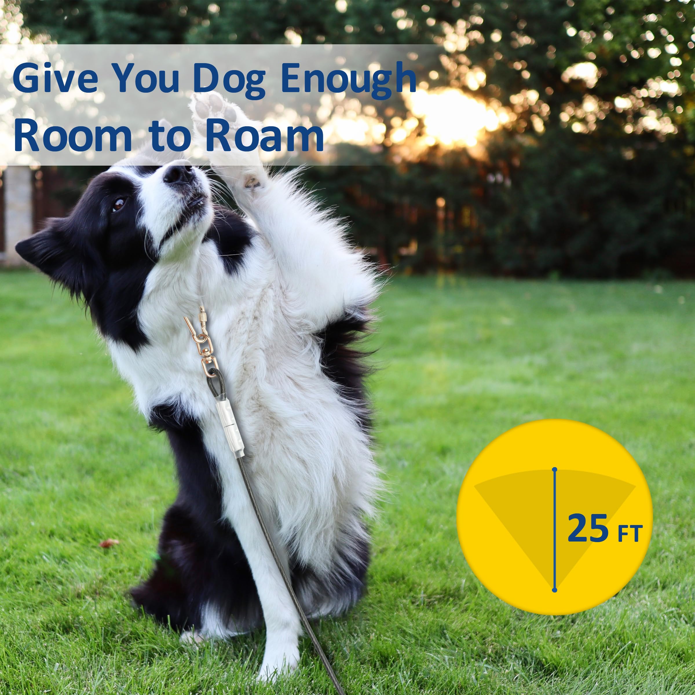 MYAXBD 25FT Heavy Duty Dog Tie Out Cable - Chew Proof Dog Chain & Lead for Large Dogs, Tangle-Free Outdoor Training & Yard Use (