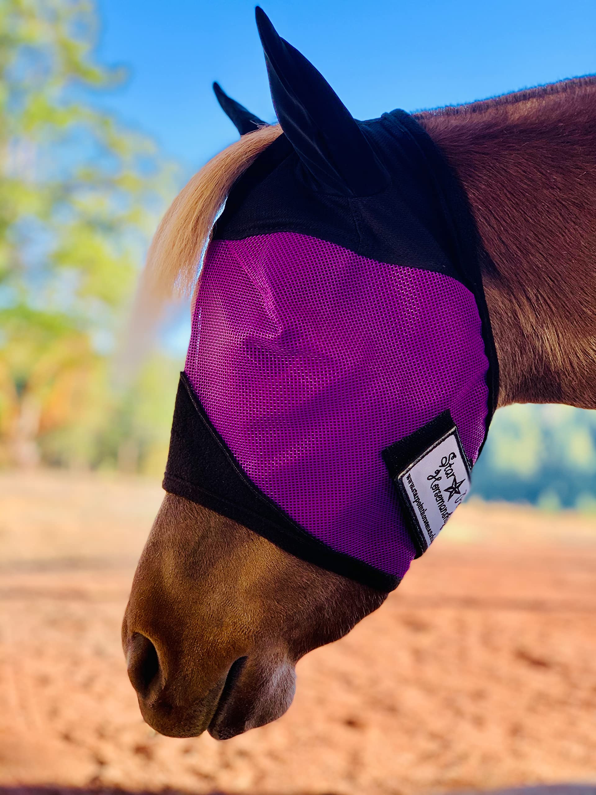 Miniature Horse Ear Cover Fly Mask (Small 28-32, Purple/Black)