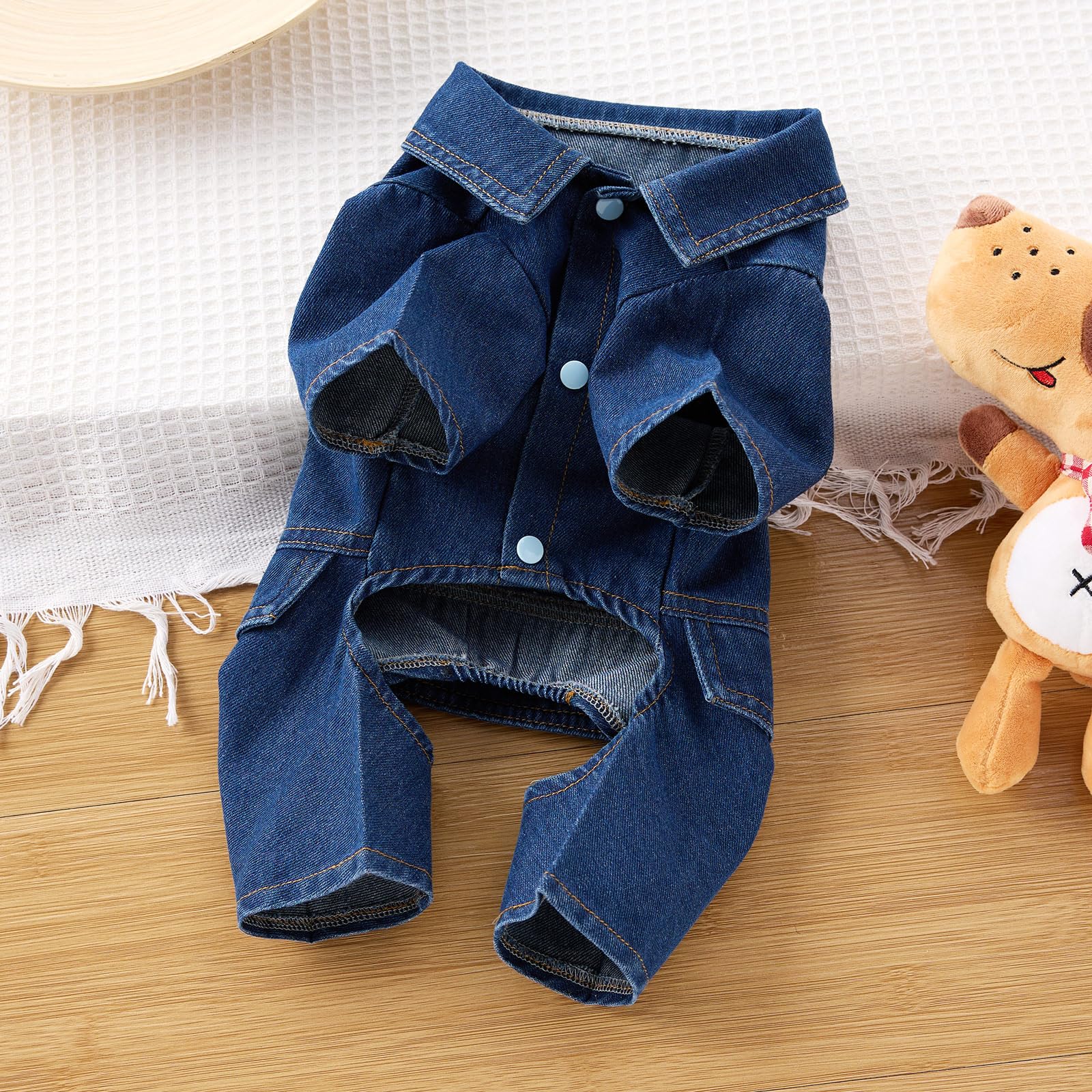 Cantuccistudio Fashionable Denim Dog Jacket, Suitable For Small To Medium-Sized Dogs To Wear All Year Round, Machine Washable (L