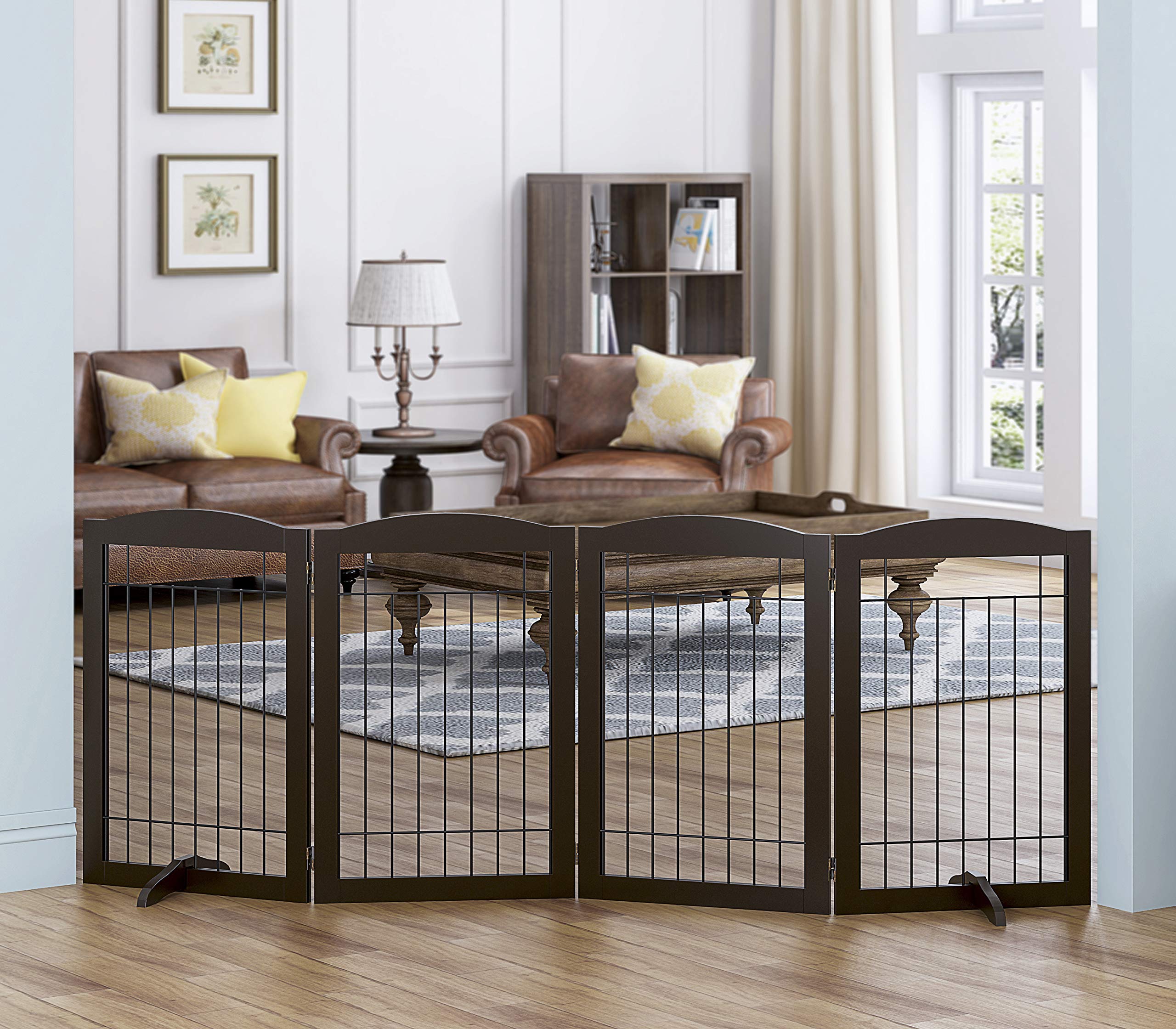 Spirich Freestanding Wire Pet Gate for Dogs, 30 inches Tall Dog Gate for The Houes, Doorway, Stairs, Pet Puppy Safety Fence,Set