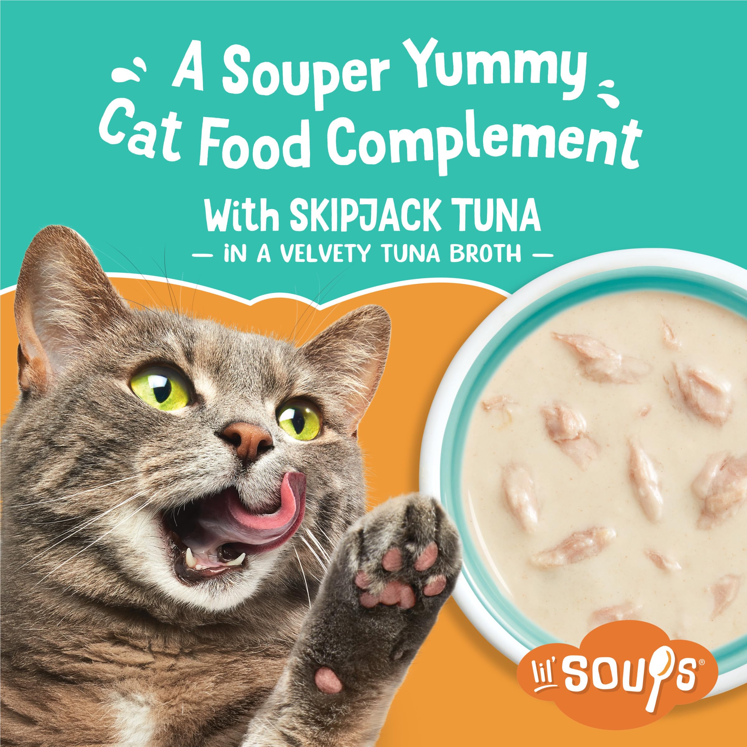 Purina Friskies Natural, Grain Free Senior Broth Wet Cat Food Lickable Cat Treats, Lil Soups Skipjack Tuna - (Pack of 8) 1.2 oz