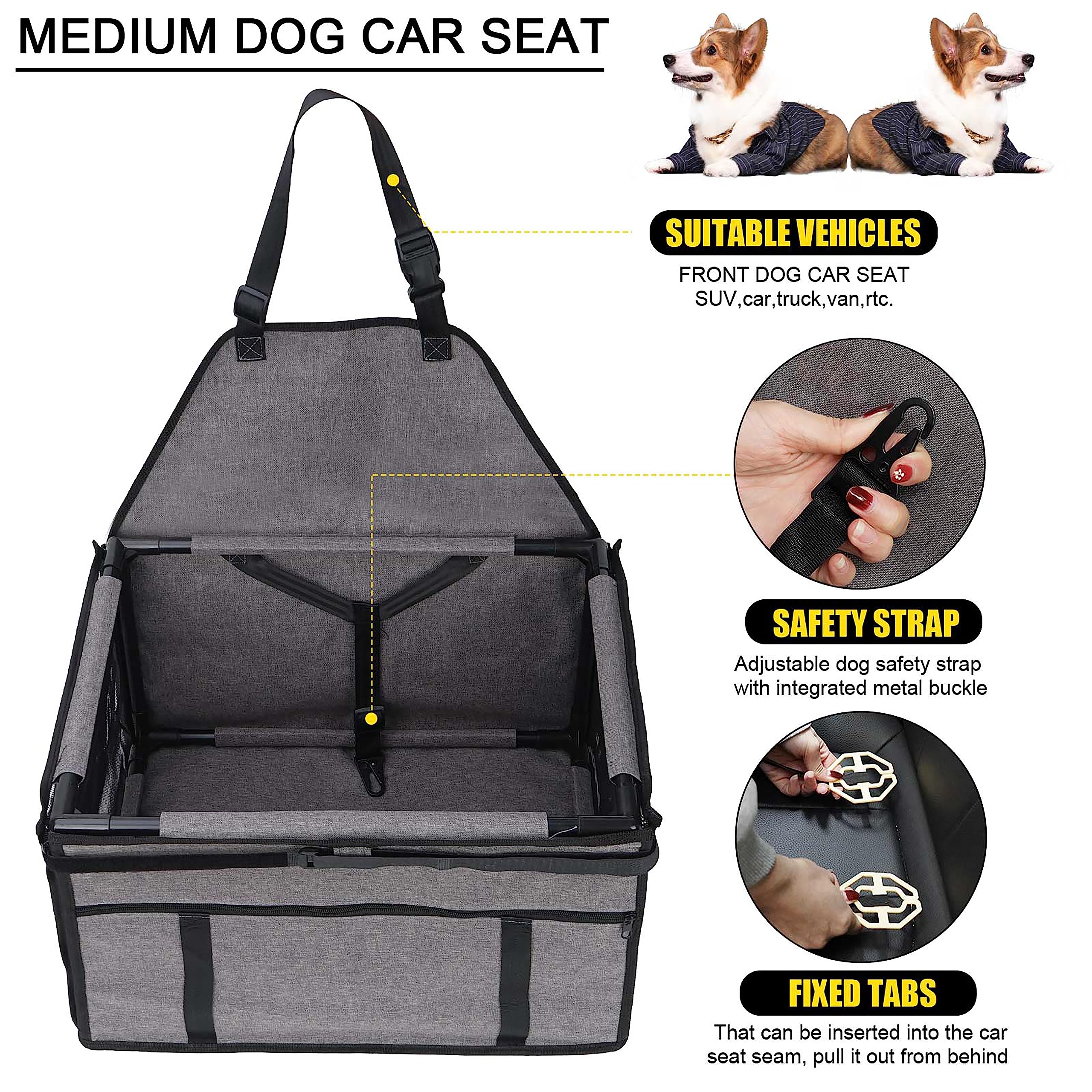 Genorth Dog Car Seats For Small And Medium Dogs,Portable Puppy/Pet Car Booster Seat With Clip-On Leash And Mesh Window For Pet Up To 20 Lbs