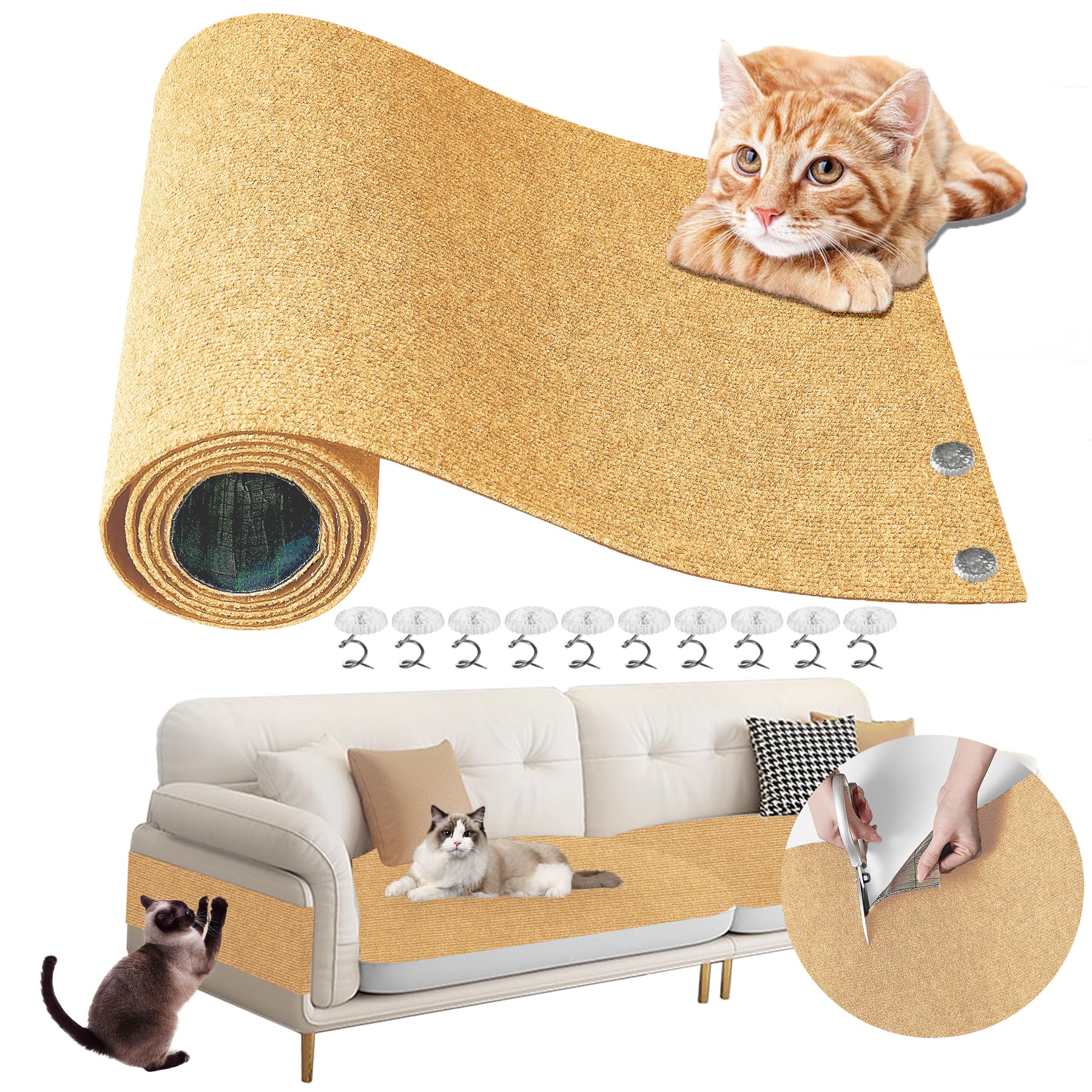 Cat Scratch Furniture Protector 78.7x15.8 - Adhesive & Trimmable Cat Scratch Protection Mat to Shield Sofa, Couch, Wall, Cat Tre