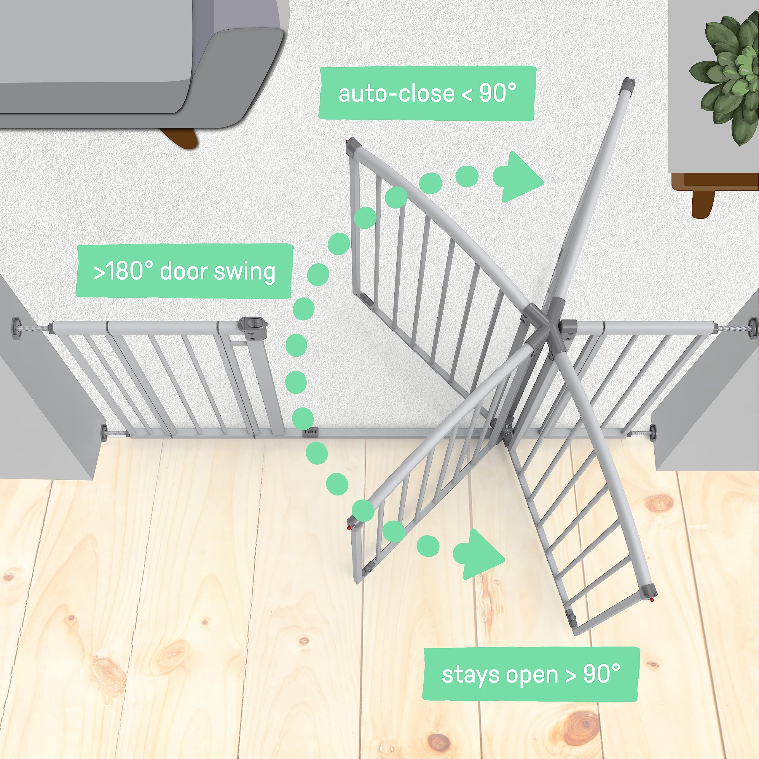 Summer Infant Extra Tall & Wide Safety Pet And Baby Gate, 29.5'-53' Wide, 38' Tall, Pressure Or Hardware Mounted, Install On Wall Or Banister In Doorway Or Stairway, Auto Close Walk-Thru Door - Gray