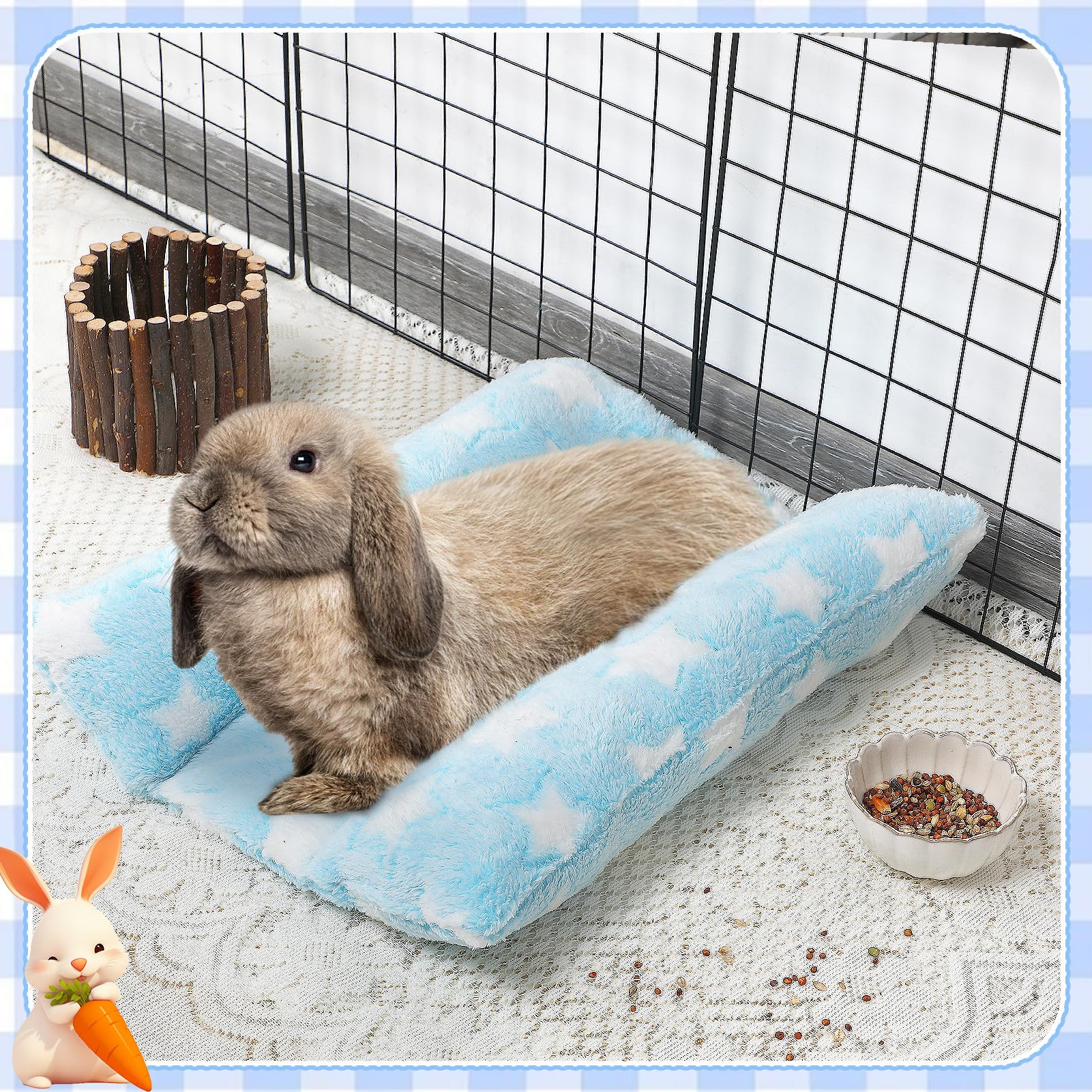 Mewtogo 15.7 X 14In Rabbit Bed - Thickened Soft Bunny Concave Bed, Cuddle Cushion Plush Mat With Cotton Lounger Pillows For Cage