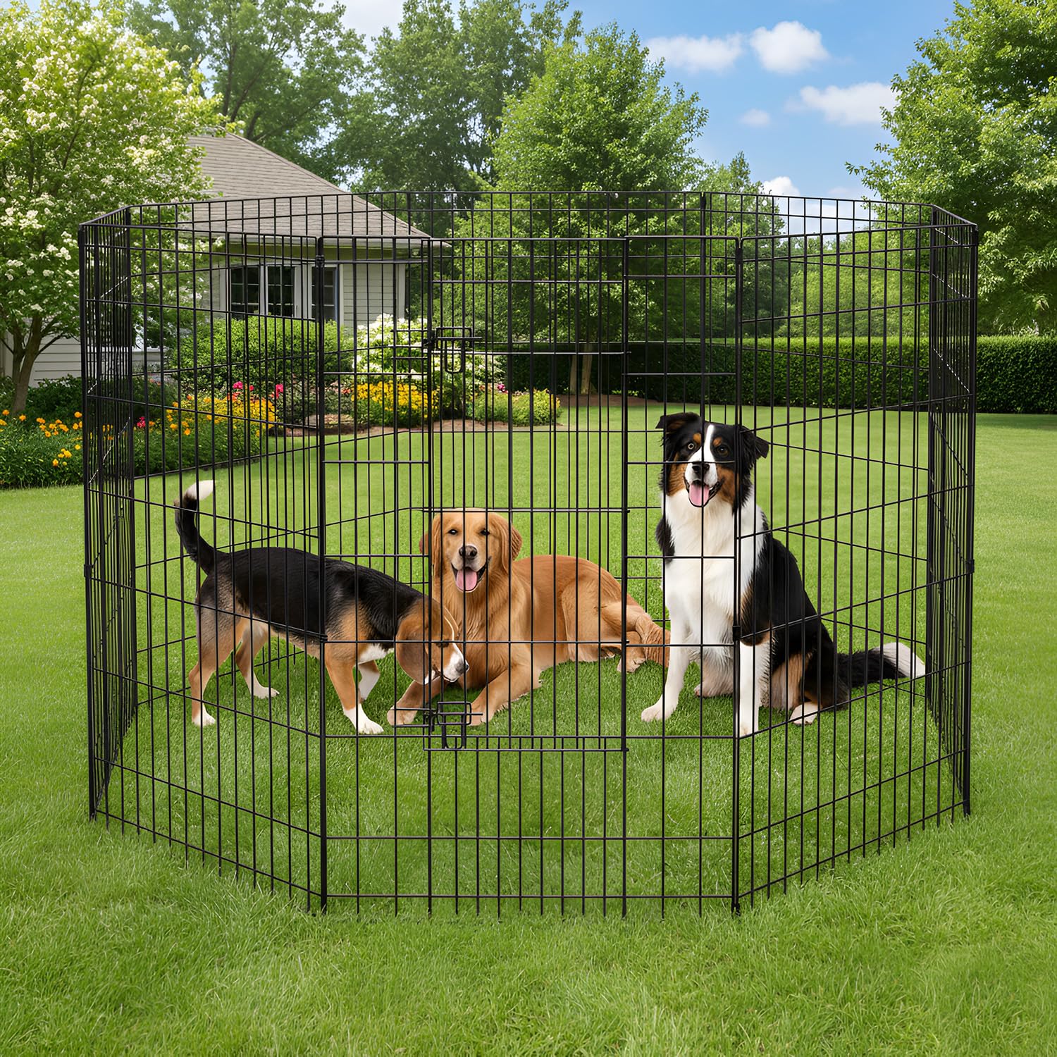 FDW 42 Inch Dog Pen 8 Panel Dog Playpen Indoor Outdoor Metal Puppy Pet Fence Portable Folding Animal Exercise Fence,Black