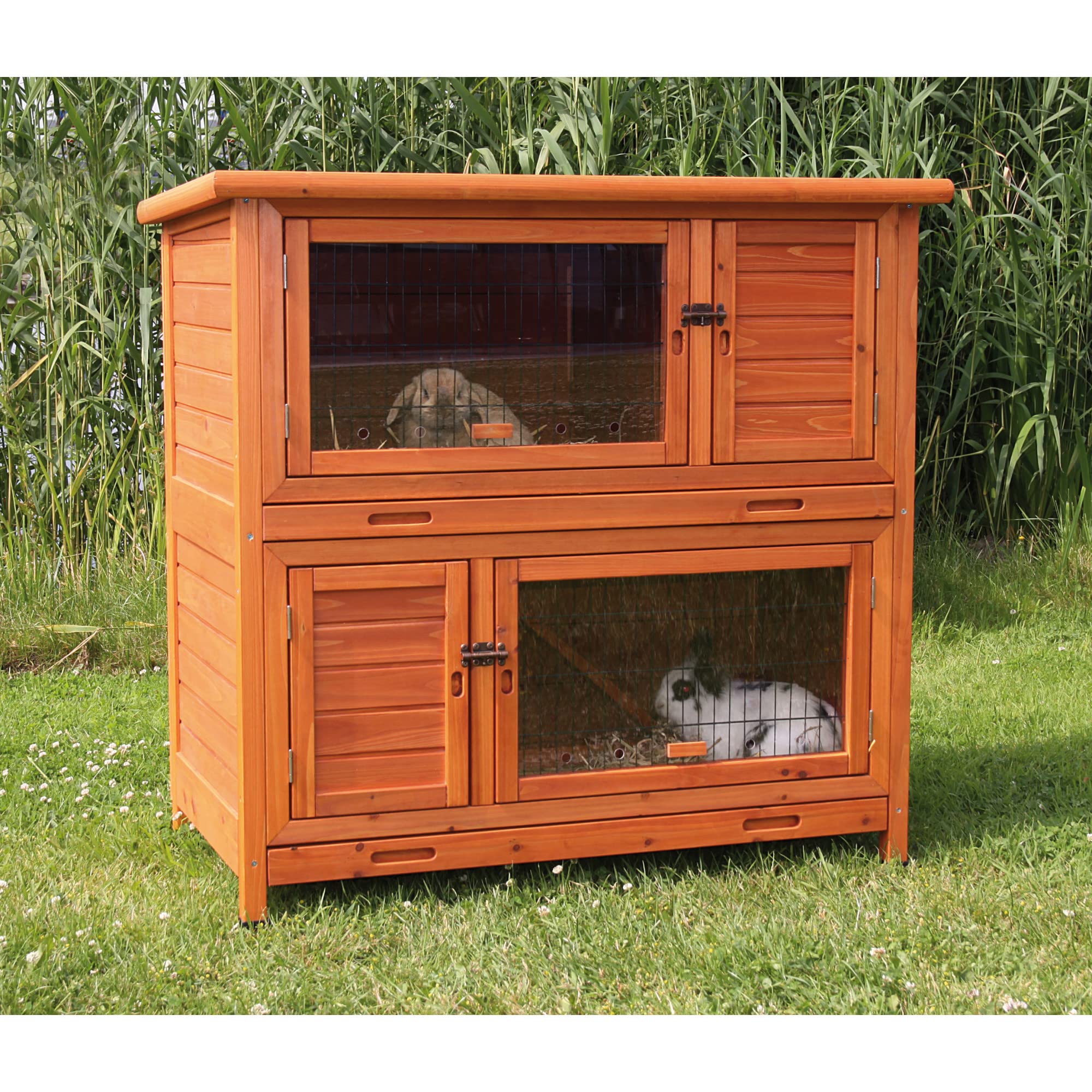Trixie Natura Insulated Rabbit Hutch, 2-Story Outdoor Bunny House, Small Animal Hutch With Ramp, Removable Window Panes, Ideal S