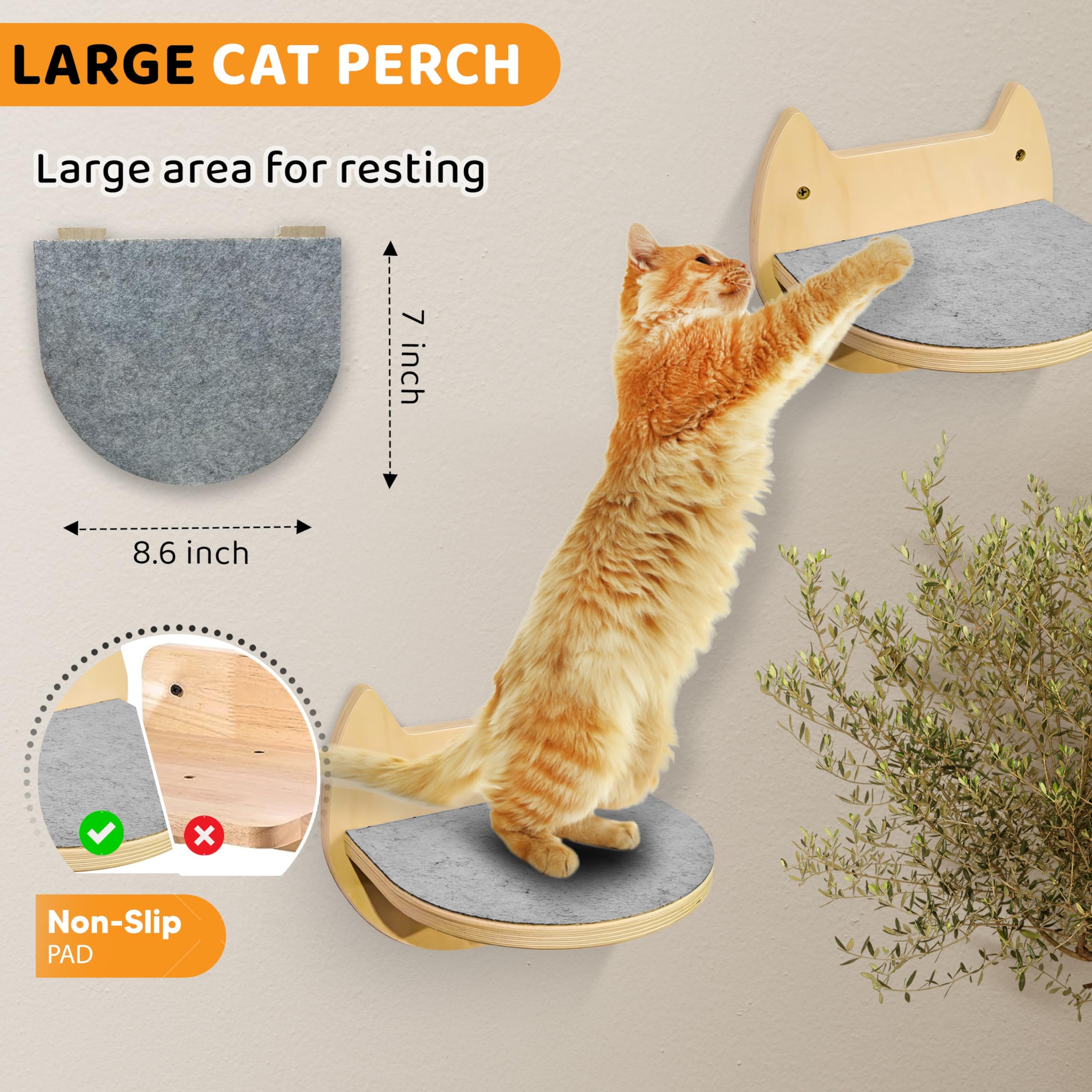 Buoga - Large Cat Wall Shelves + 3 Cat Wall Steps, Cat Tree, Cat Corner Shelf, Cat Shelf, Cat Bed, Cat Scratcher, Cat Wall Furni