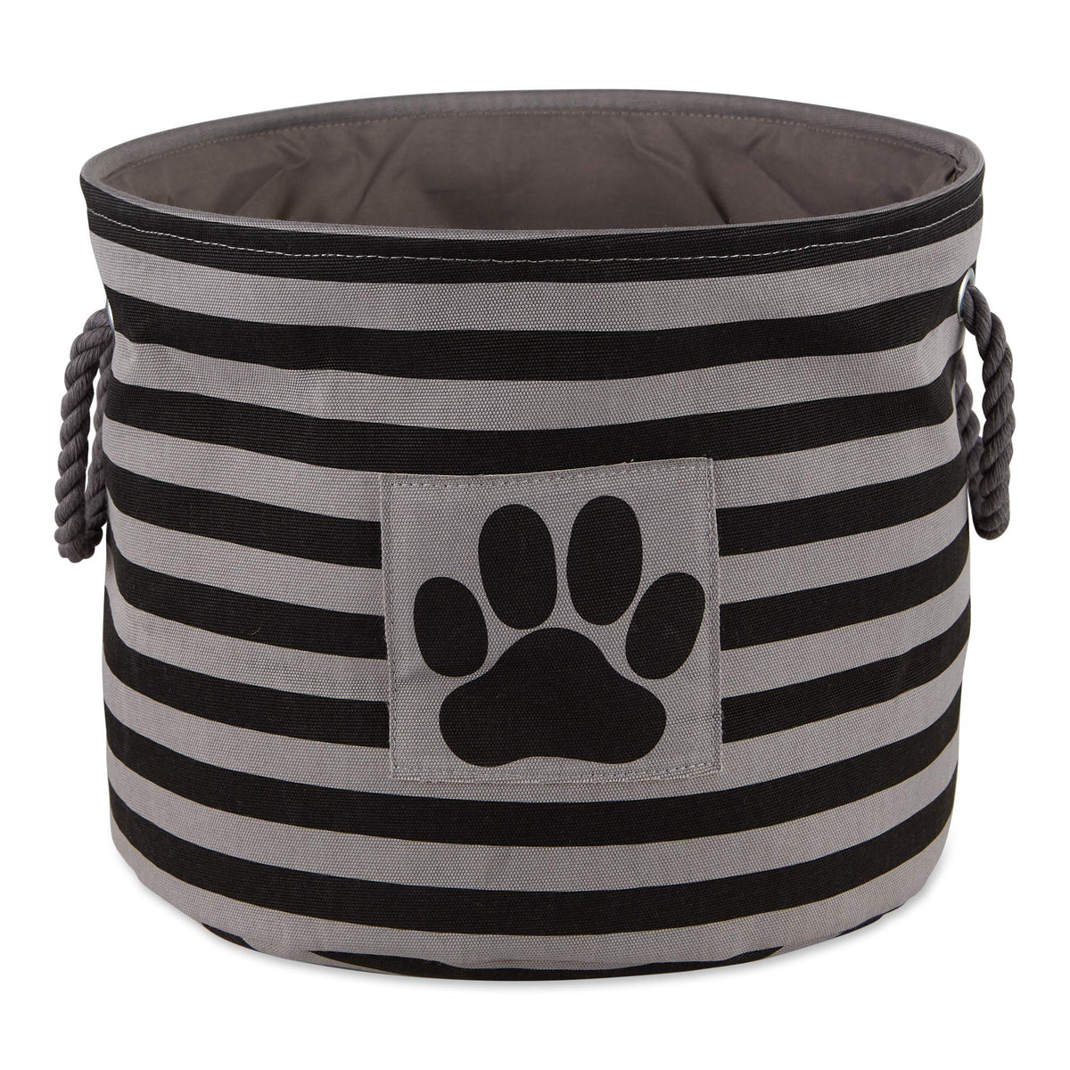 Bone Dry 5743 Pet Storage Collection Striped Paw Patch Bin, Medium Round, Black