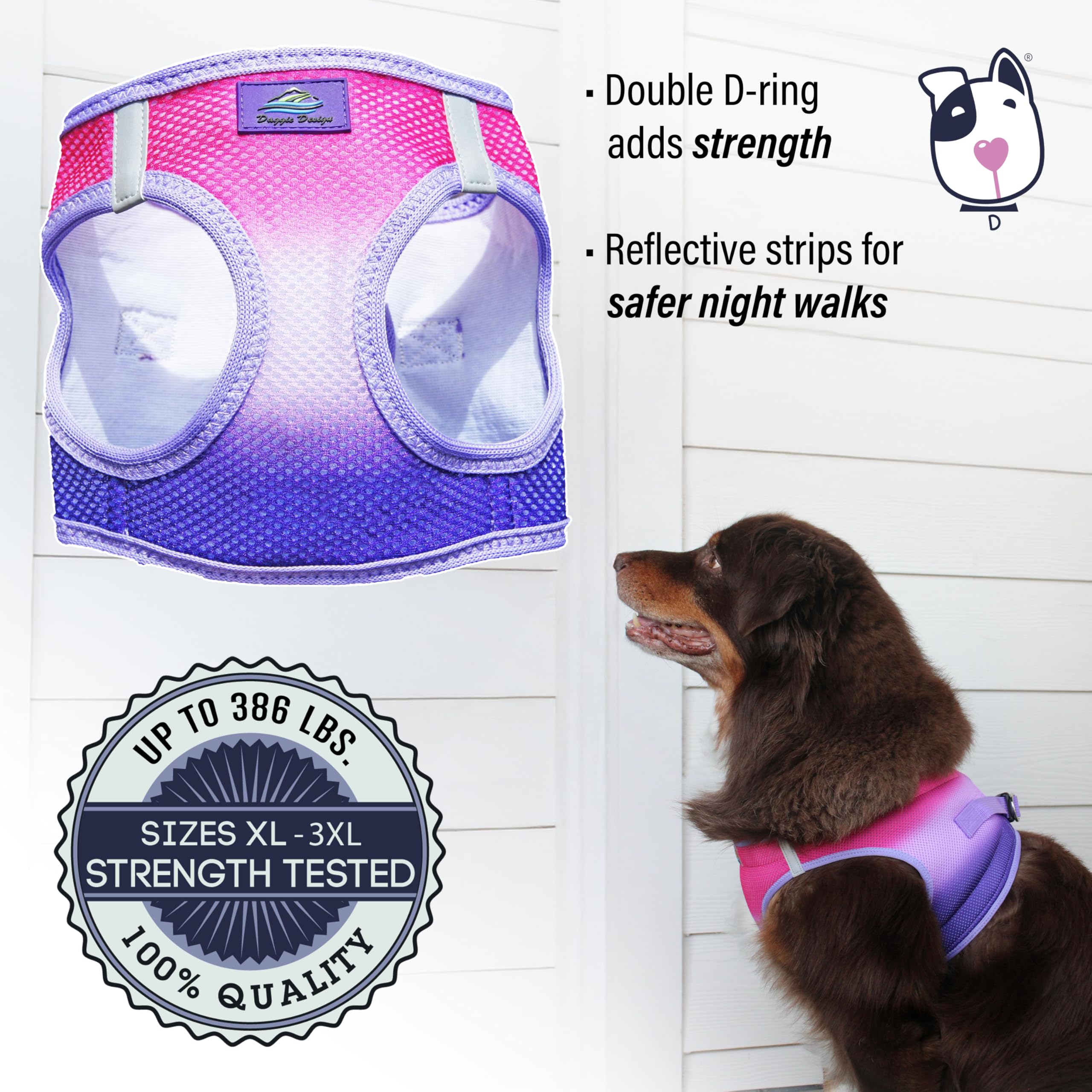Doggie Design Dog Harness - No Choke Dog Harness, Dog Vest, Mesh Polyester, Pet Harness, Simple Step In Design, Harness For Dog - Raspberry Sundae, 3Xl