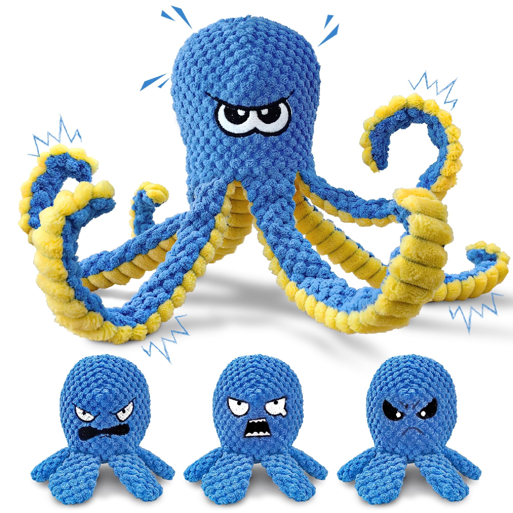 Interactive Dog Toys Octopus, 4 Pack Squeaky Hide And Seek Large Dog Toys to Keep Them Busy, Tough Plush Chew Toy, Tug of War Do
