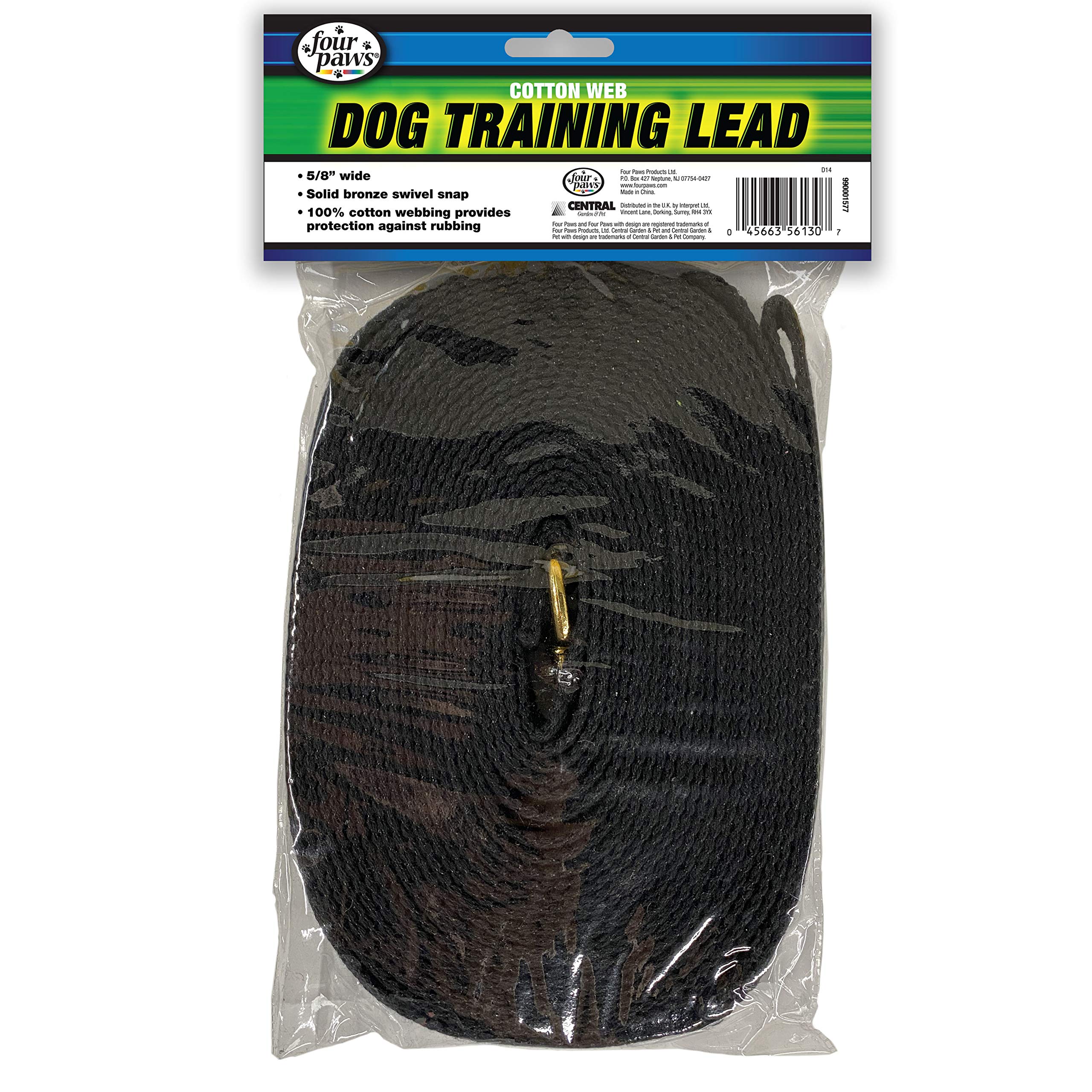 Four Paws Cotton Web Dog Lead Black 30 Feet