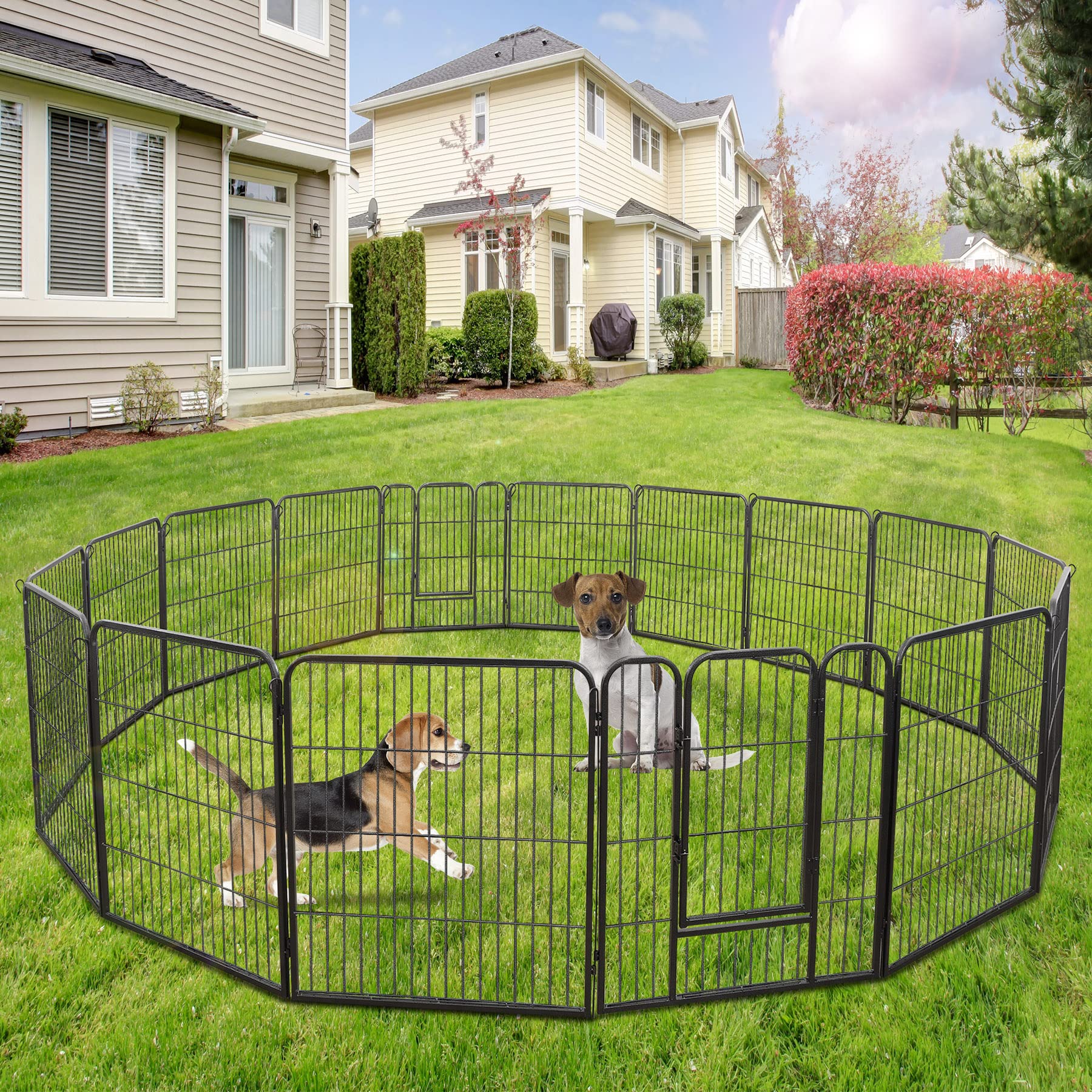 Lemy 16 Panels 32 In Pet Playpen Heavy Duty Metal Dog Exercise Fence Barrier,Outdoor & Indoor Foldable Pet Exericse Pen W/Door,B