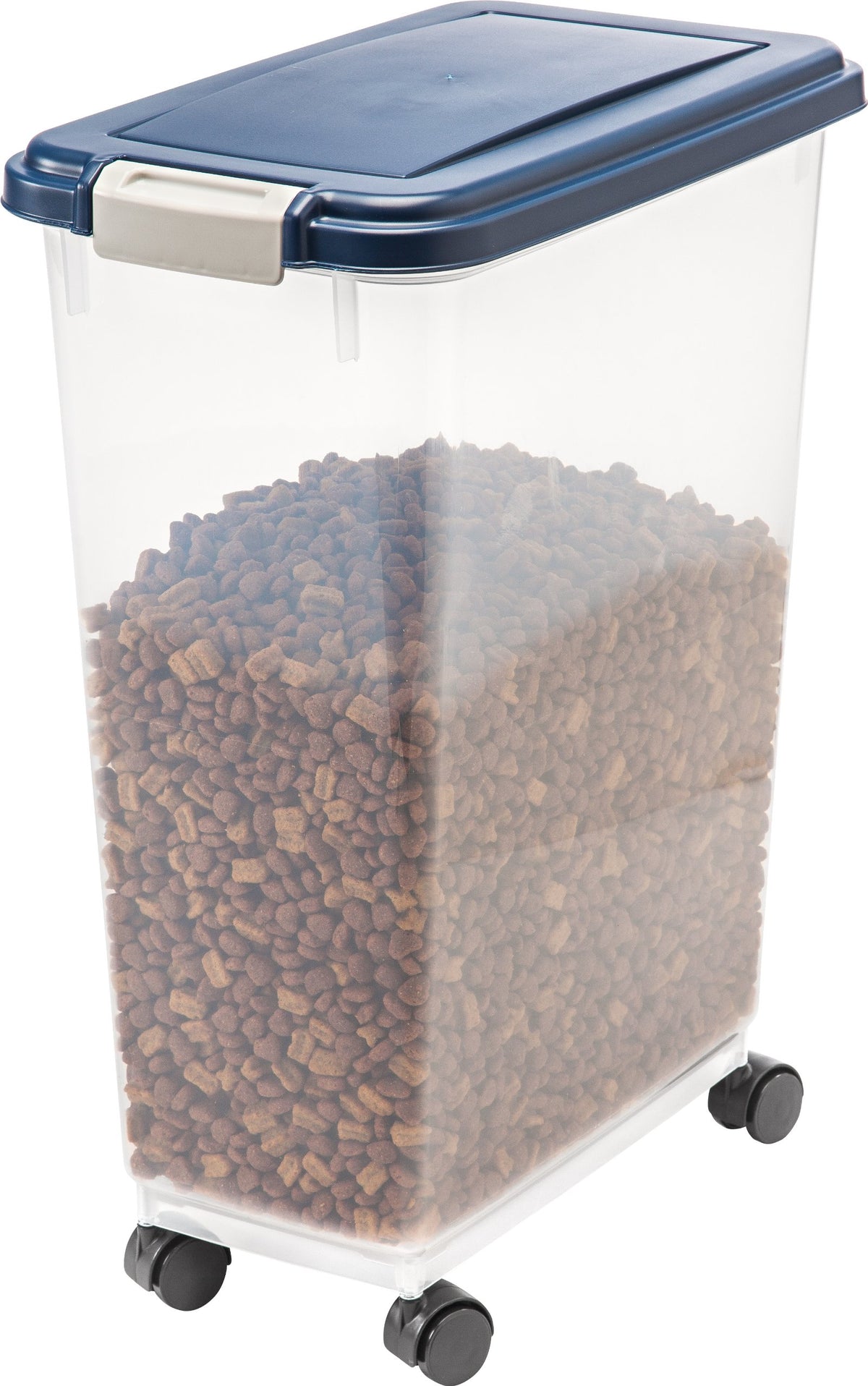 Iris Usa Airtight Dog Food Storage Container, Up To 38 Lbs, Attachable Wheels, For Dog Cat Bird And Other Pet Food Storage Bin, Keep Fresh, Translucent Body, Easy Mobility, Navy