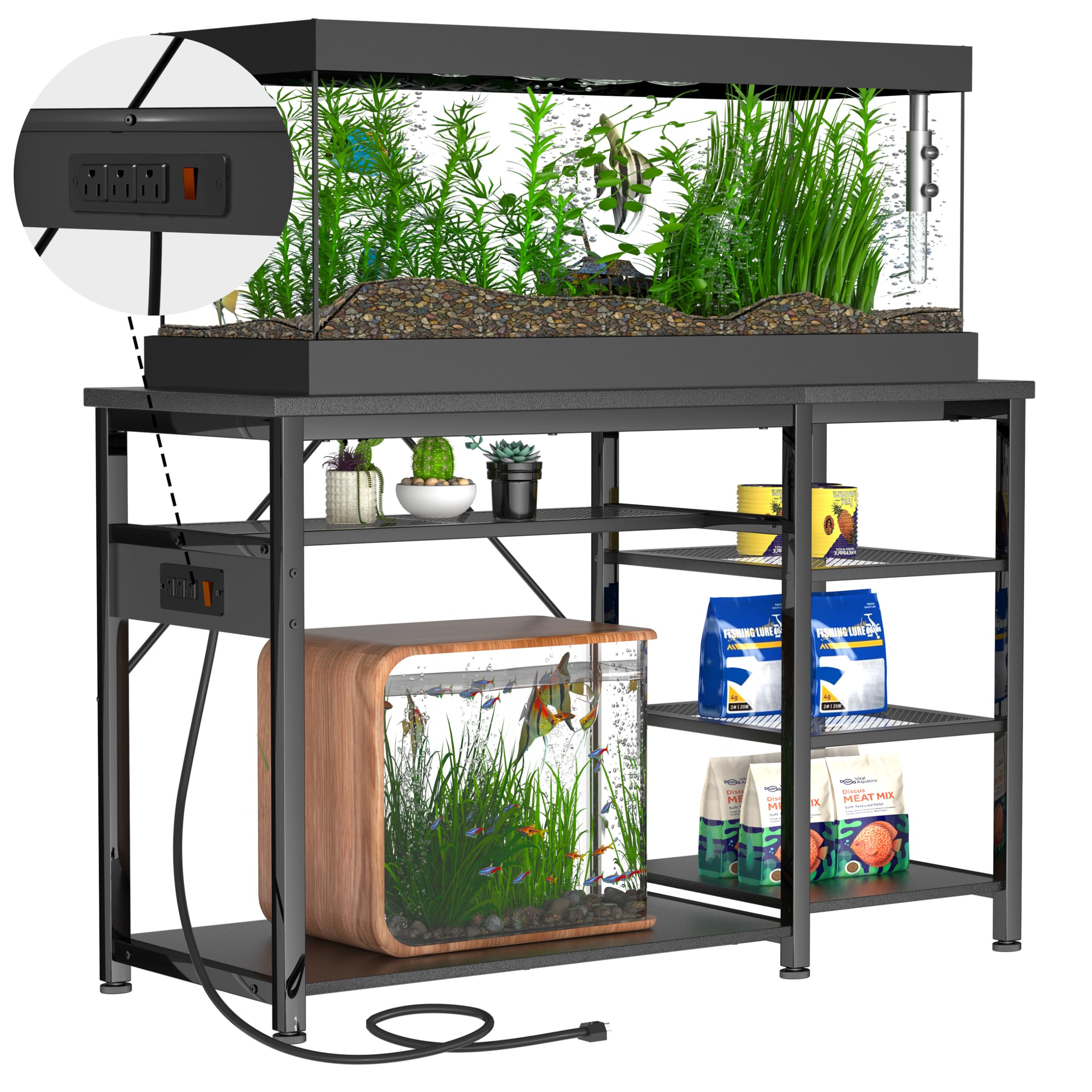 55-75 Gallon Fish Tank Stand: Heavy Duty Aquarium Stand with Power Outlets and Cabinet for Fish Tank Accessories Storage - Metal