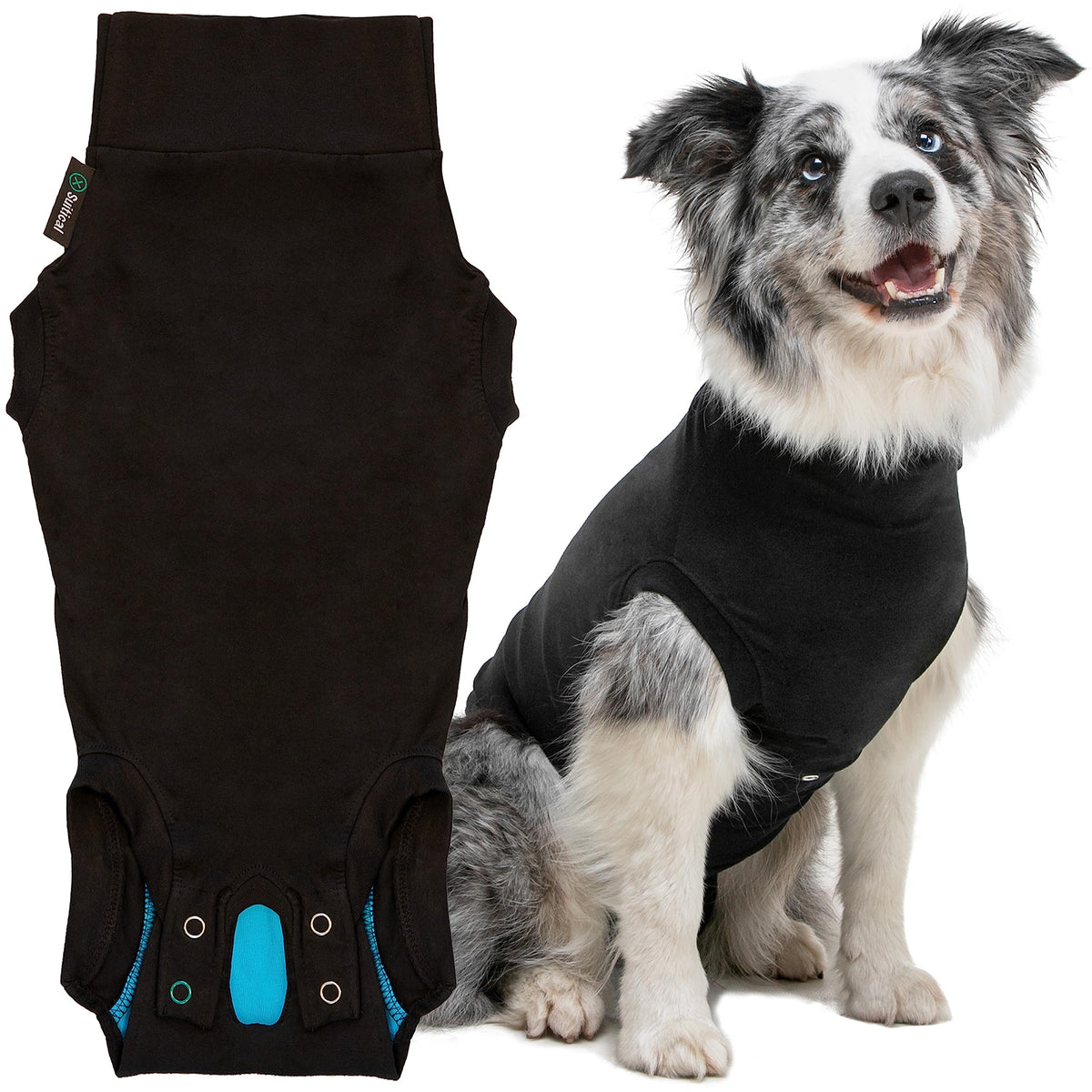 Suitical Recovery Suit For Dogs - Dog Surgery Recovery Suit With Clip-Up System - Breathable Fabric For Spay, Neuter, Skin Conditions, Incontinence - Xs Dog Suit, Black