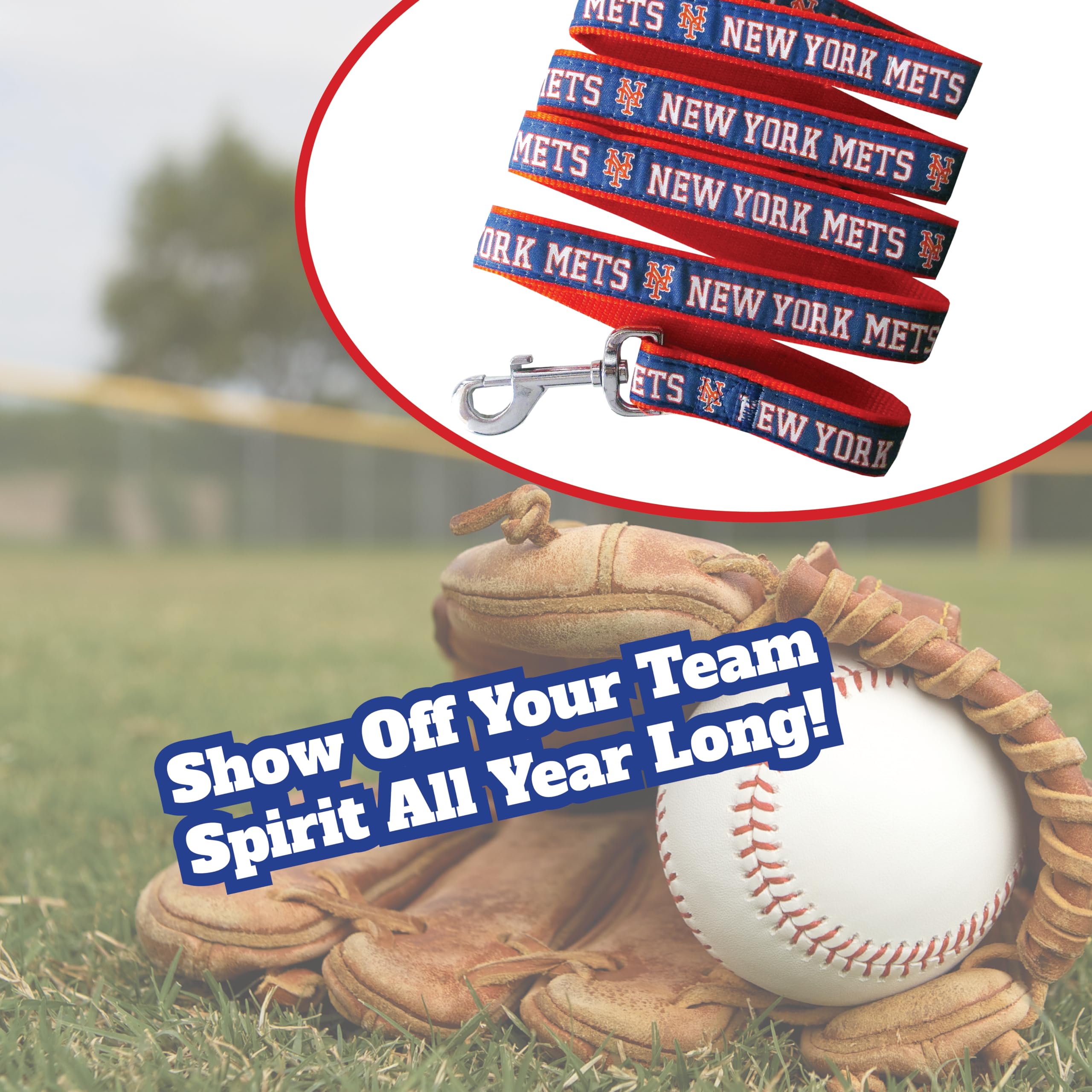 Mlb Pet Leash, Large, New York Mets Dog Leash, Baseball Team Leash For Dogs & Cats. A Shiny & Colorful Dog & Cat Leash With Emboridered Team Name/Logo Licensed By The Mlb