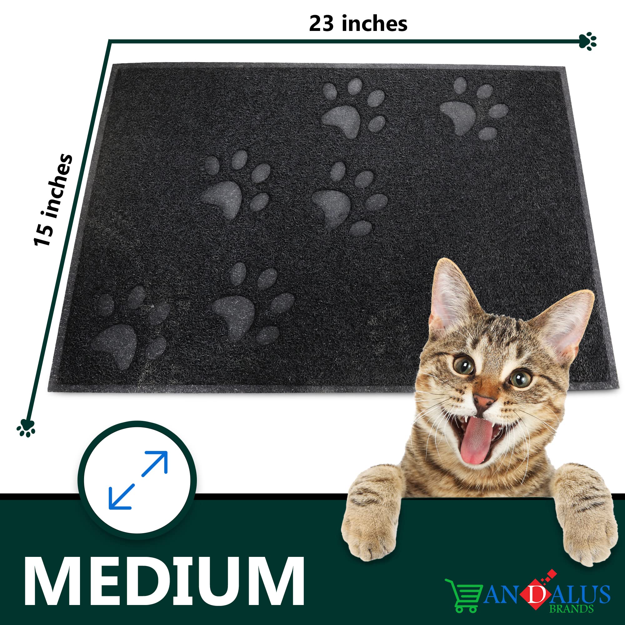 Andalus Premium Cat Litter Mat Pack Of 1-100% Waterproof With Non-Slip Backing Of Litter Box Mat - Soft On Kitty Paws & Easy To Clean Cat Mats For Litter - Black, Medium (23.5' X 15.75')