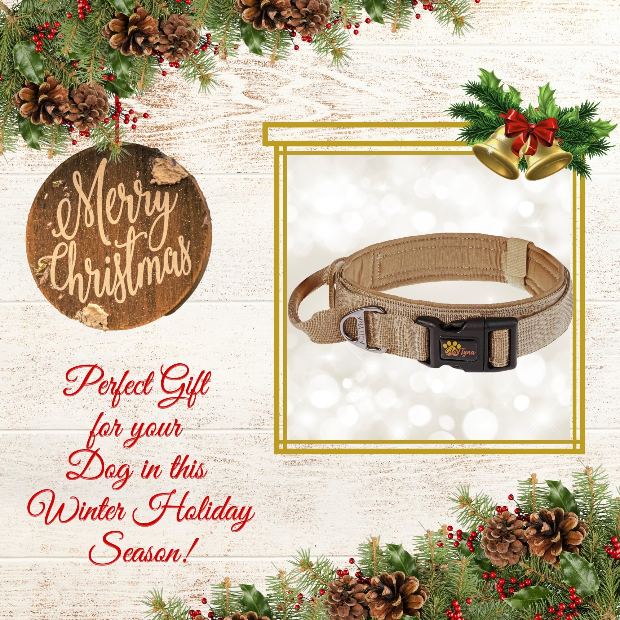 Adityna - Tactical Dog Collar For Large Dogs - Soft Padded, Heavy Duty, Adjustable Dog Collar With Handle For Training And Walki