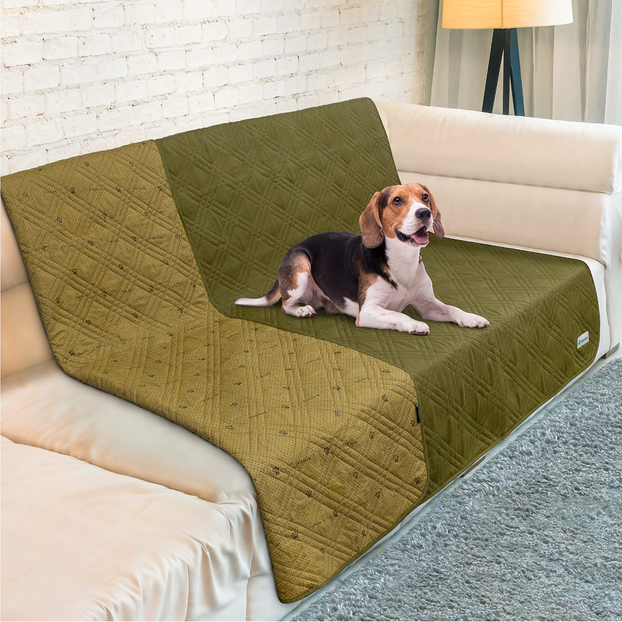 Petami Waterproof Dog Bed Cover Pet Blanket For Large Dog, Couch Cover Sofa Furniture Protector For Dogs Cat, Reversible Water-Resistant Anti-Slip Pad Mat Quilt Washable, 68X82 Olive