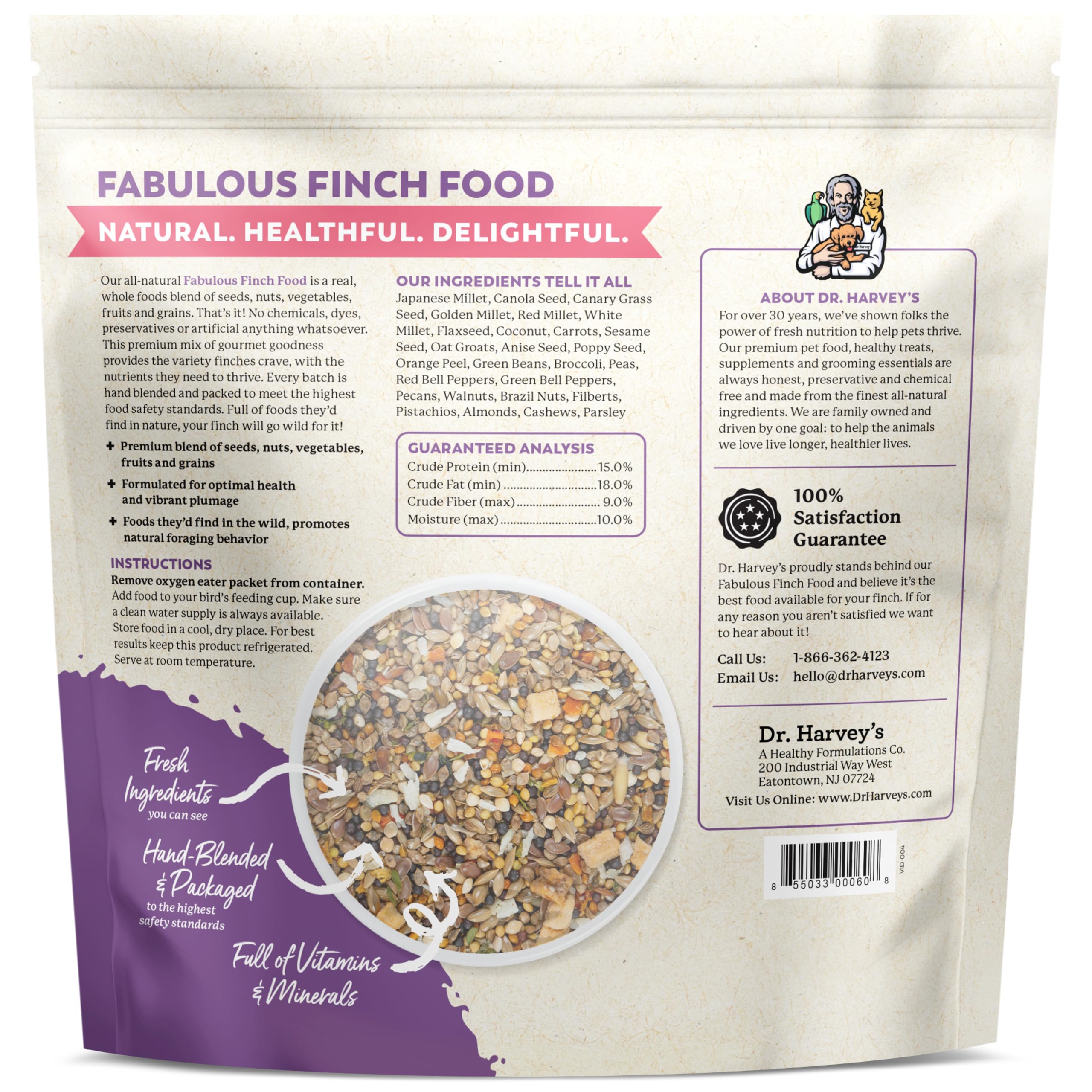 Dr. Harveys Fabulous Finch Food for Outside Feeder and Indoor Birds- Premium Bird Feed with Seeds, Nuts, Fruits, Vegetables for