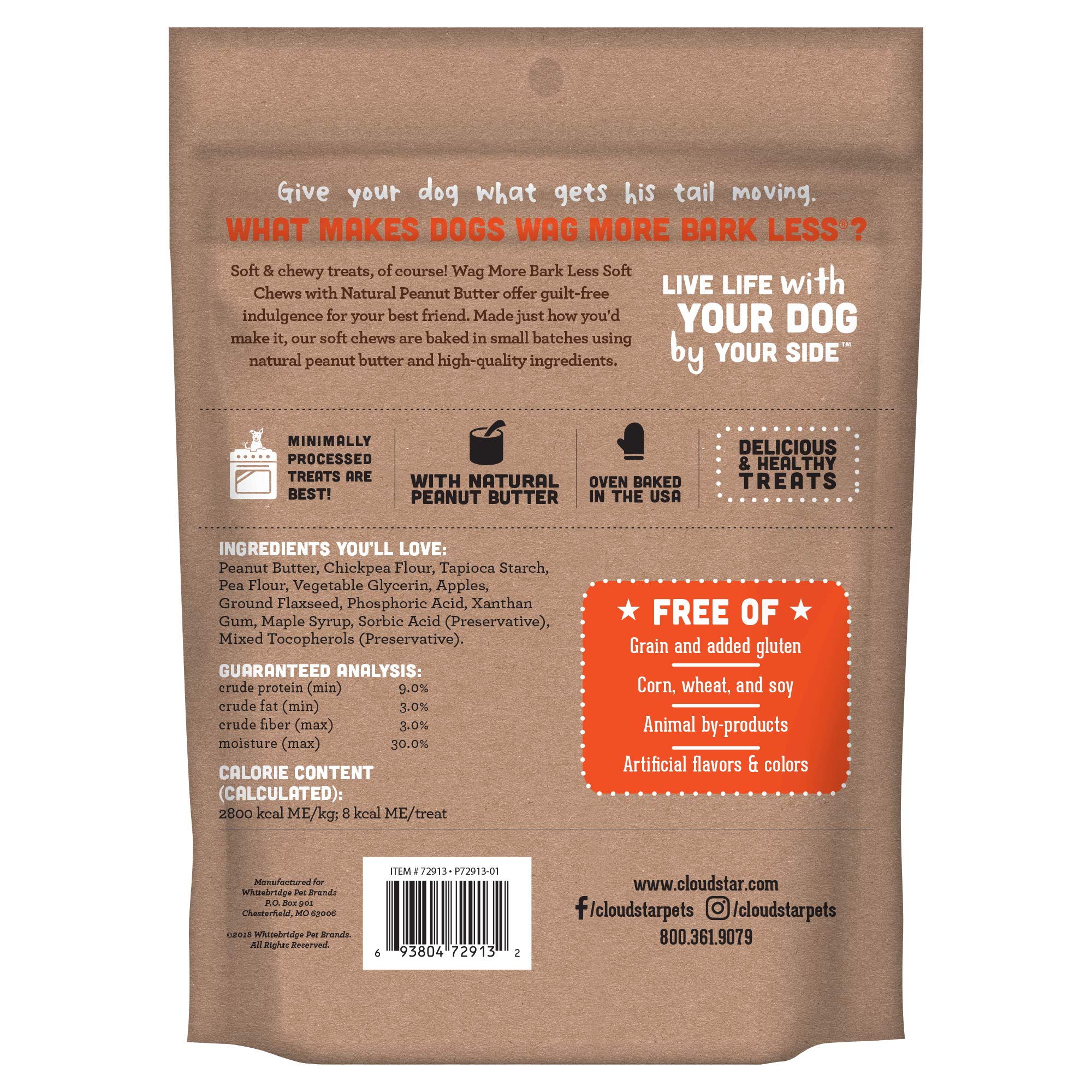 Cloud Star Wag More Bark Less Soft Chews Grain Free Dog Treats, Peanut Butter & Apples, 20 oz. Pouch