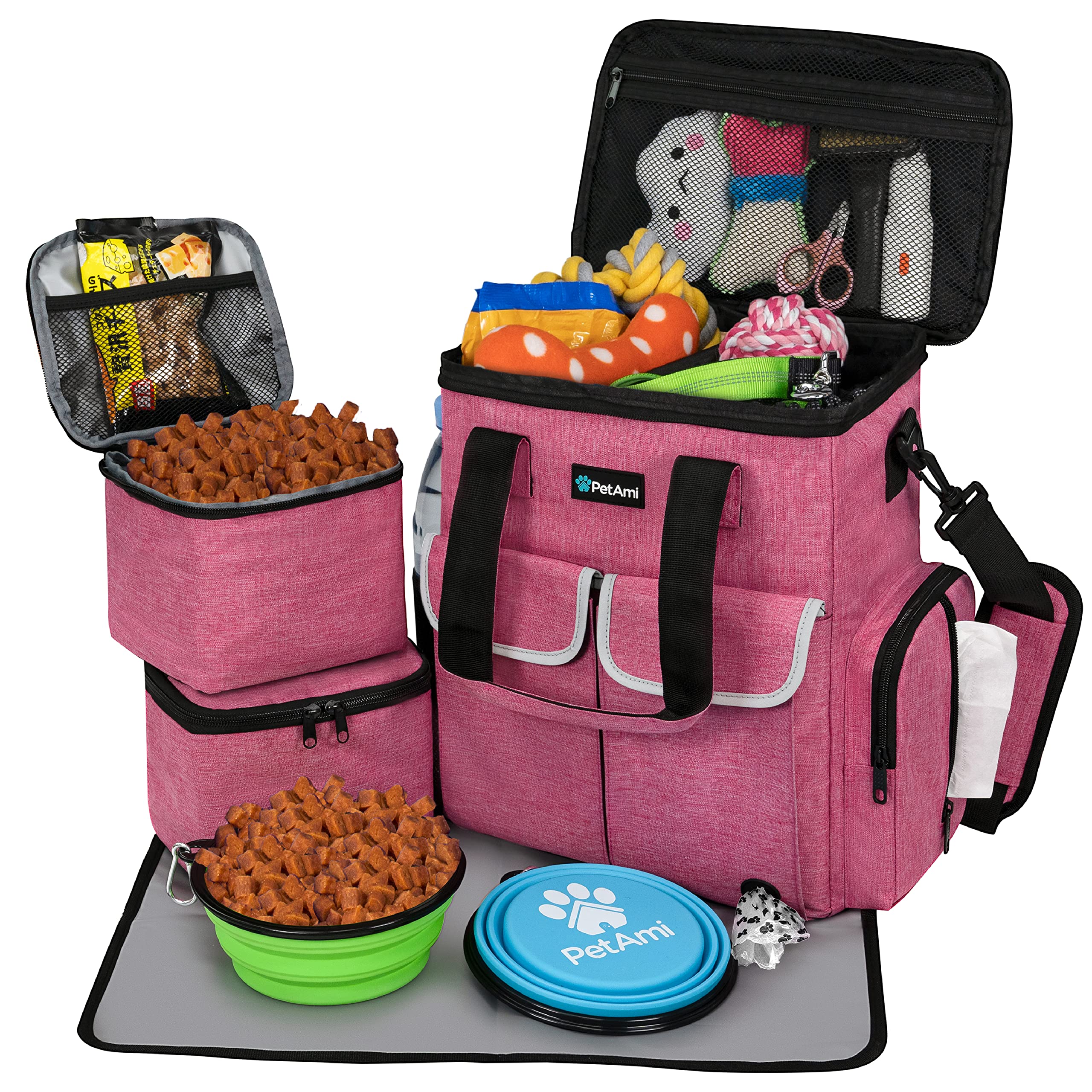 PetAmi Dog Travel Bag Pet Supplies Accessories Organizer for Traveling, Camping, Weekend; Cat Pet Travel Bag Kit Includes 2 Food