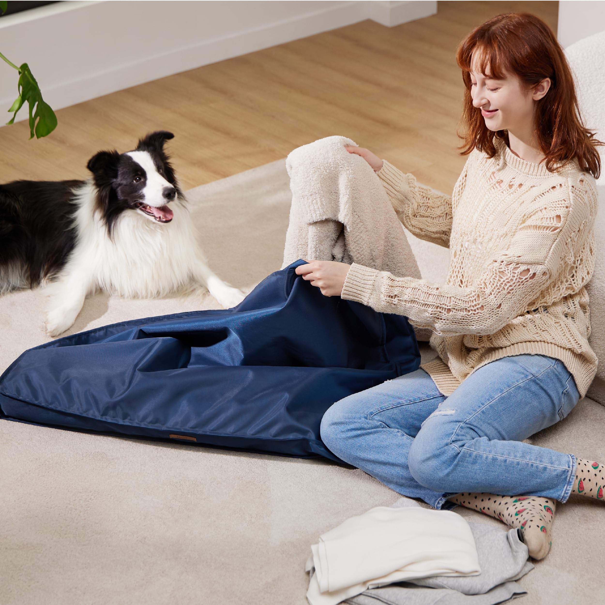 Lesure Water-Resistant Dog Bed Cover - Medium Washable Replacement Cover For Pet Mat 30X20X3 Inches, Navy