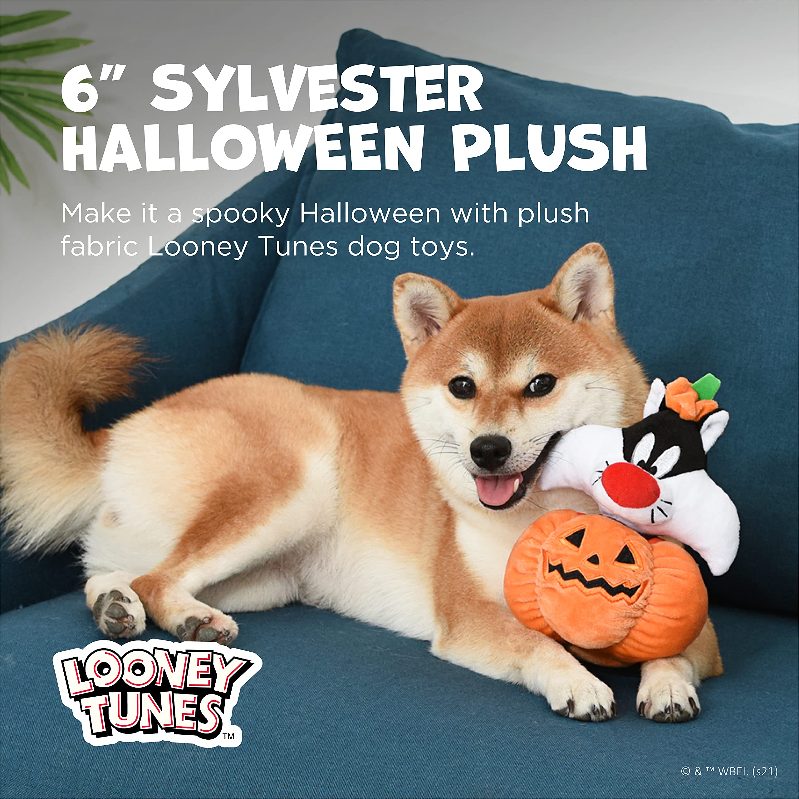 Looney Tunes For Pets Sylvester The Cat Halloween Pumpkin Head Plush Dog Toy | Stuffed Animal Toy For Dogs, Small Dog Toy Sylvester The Cat Squeaky Dog Toy Dog Chew Toy, 6 Inch